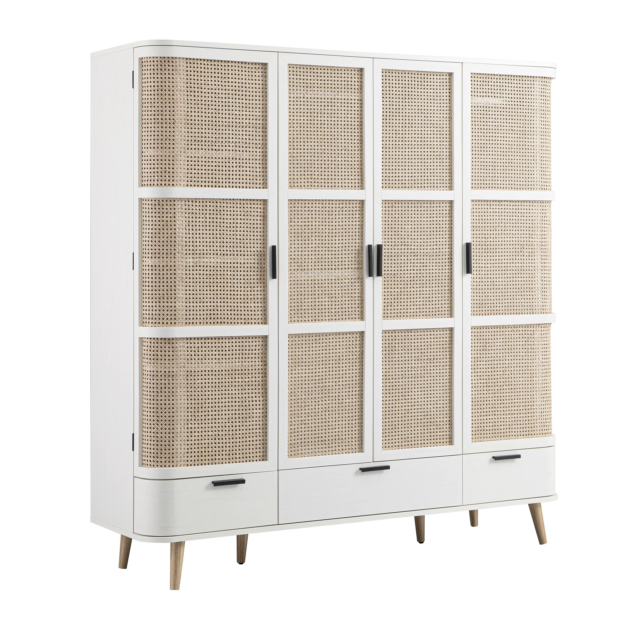 Izzy Curved Rattan 4-Door Wardrobe, White - Image 9