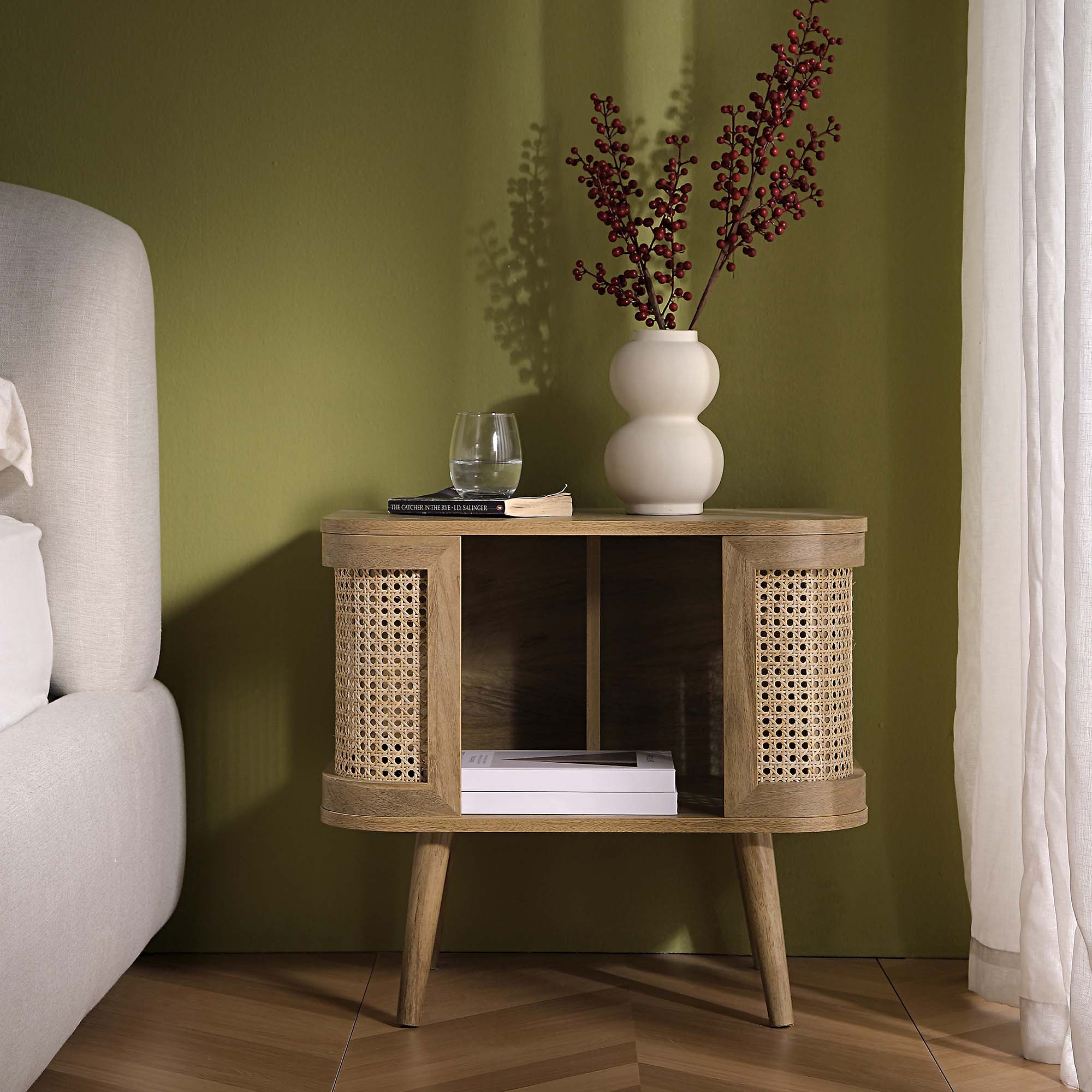 Izzy Curved Rattan Bedside Table, Natural - Image 2