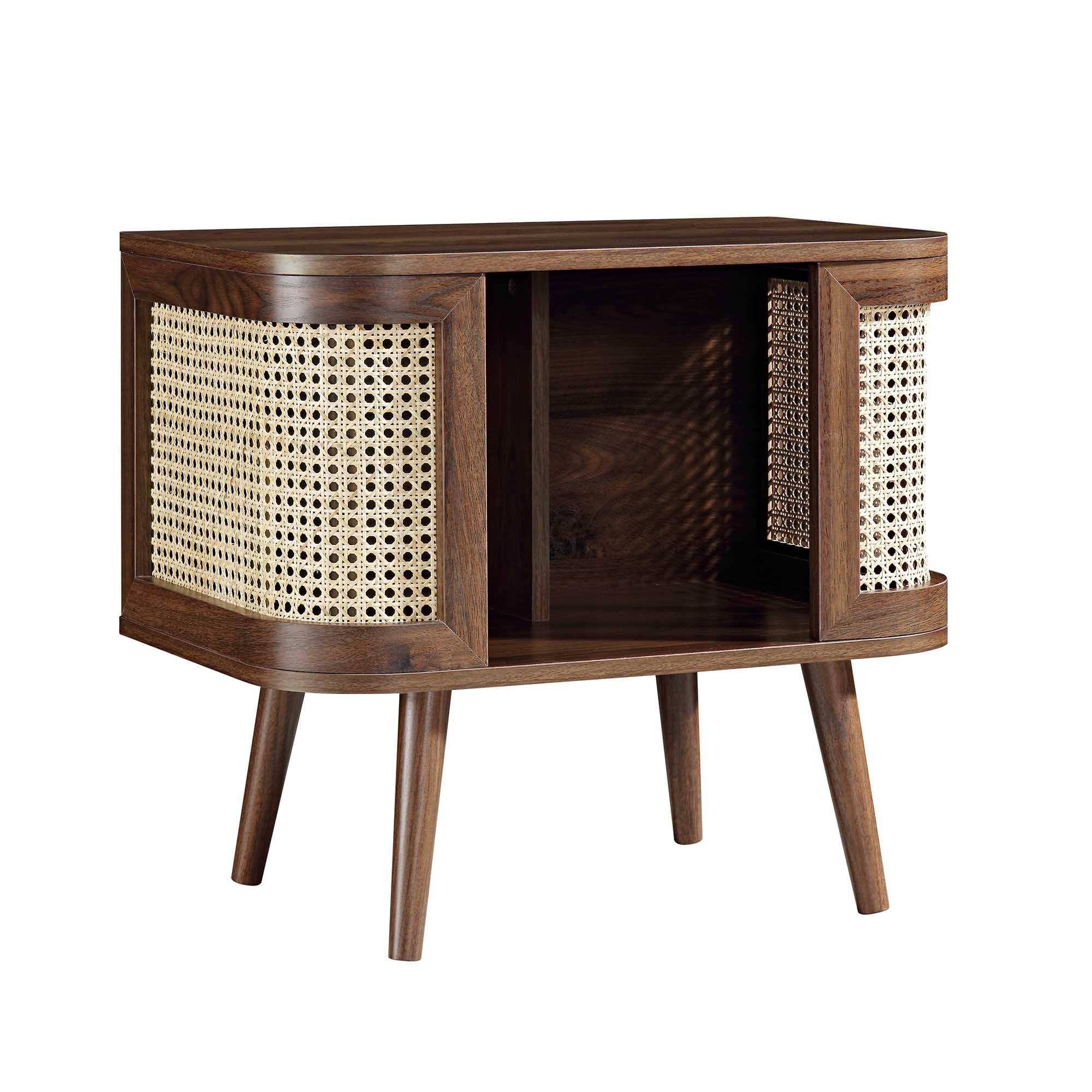 Izzy Curved Rattan Bedside Table, Walnut - Image 5