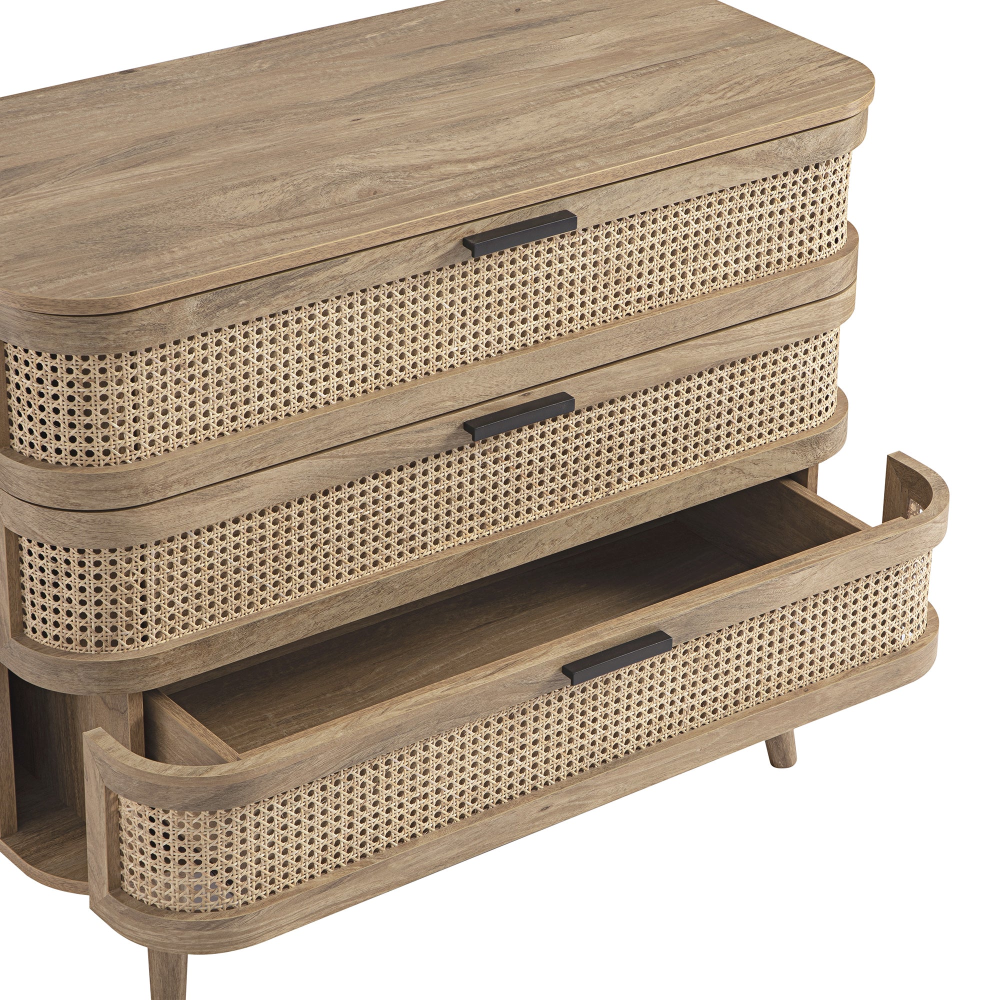 Izzy Curved Rattan Chest of 3 Drawers, Natural - Image 14