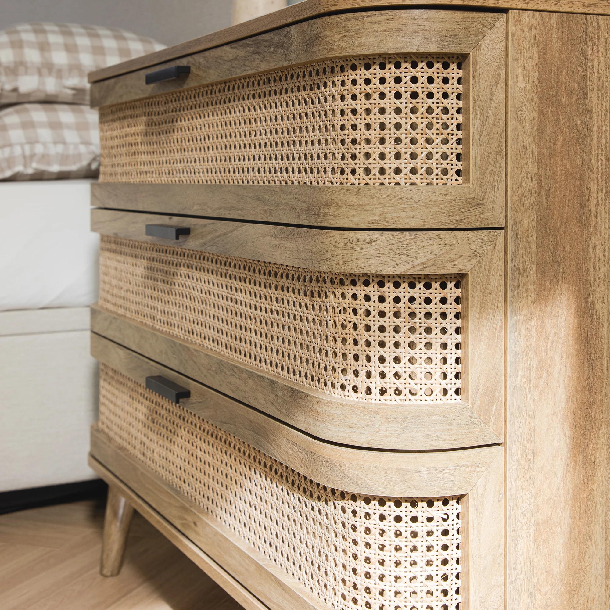 Izzy Curved Rattan Chest of 3 Drawers, Natural - Image 5