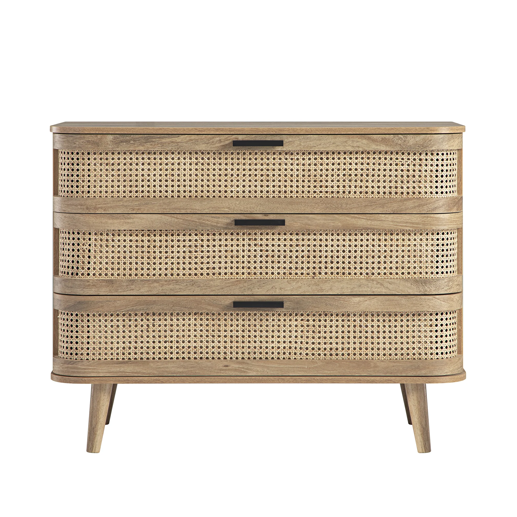 Izzy Curved Rattan Chest of 3 Drawers, Natural - Image 6