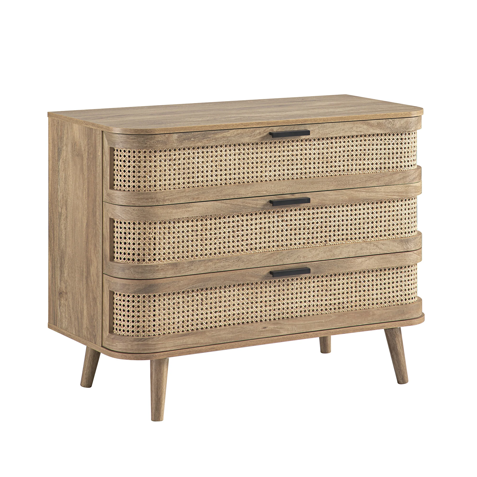 Izzy Curved Rattan Chest of 3 Drawers, Natural - Image 7