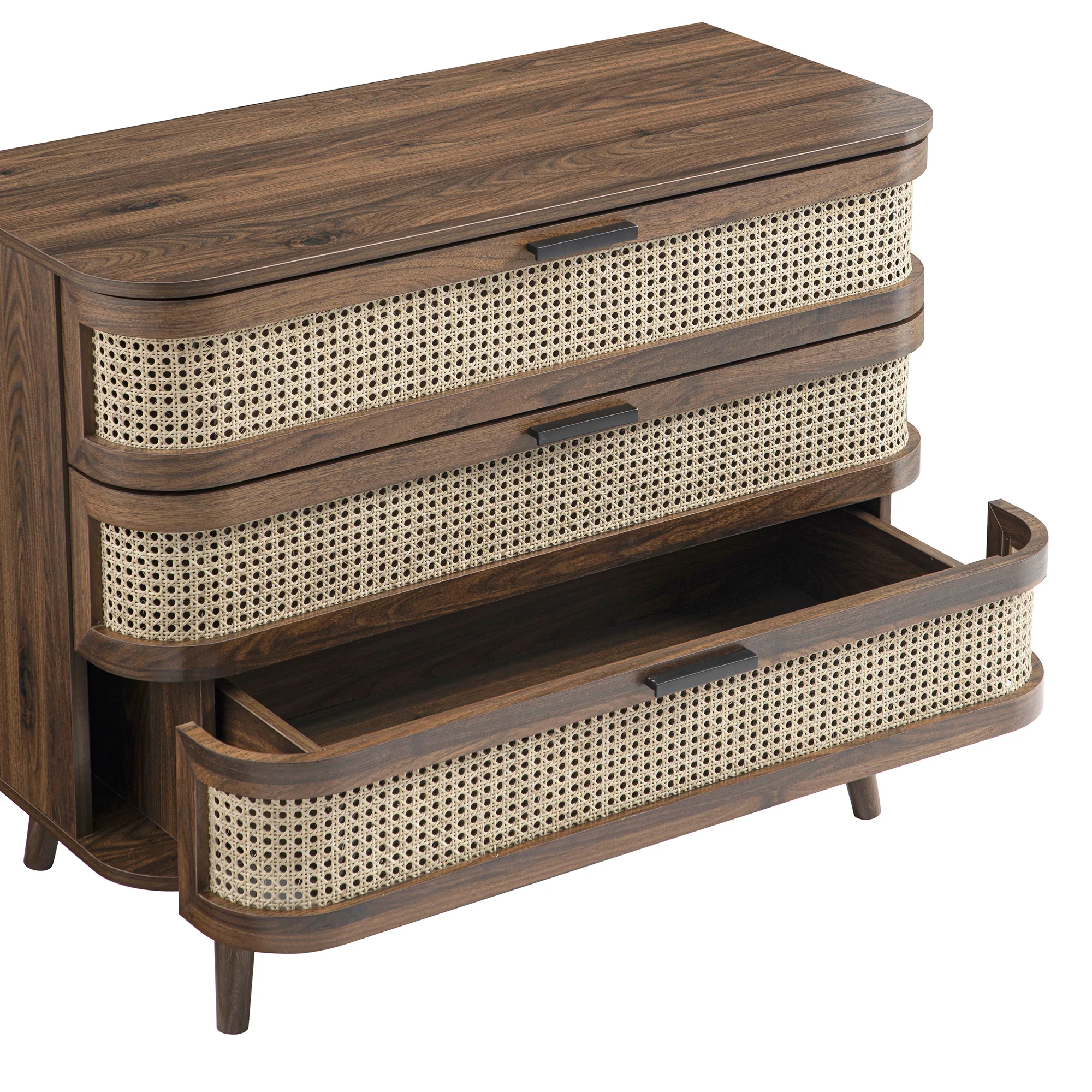 Izzy Curved Rattan Chest of 3 Drawers, Walnut - Image 14