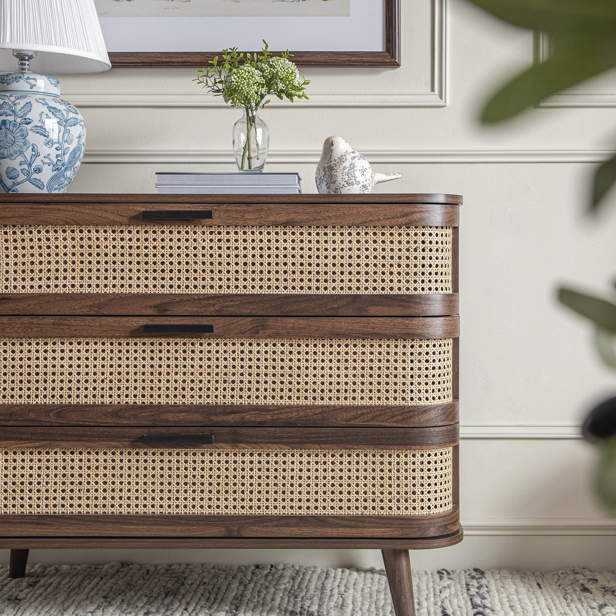 Izzy Curved Rattan Chest of 3 Drawers, Walnut - Image 4