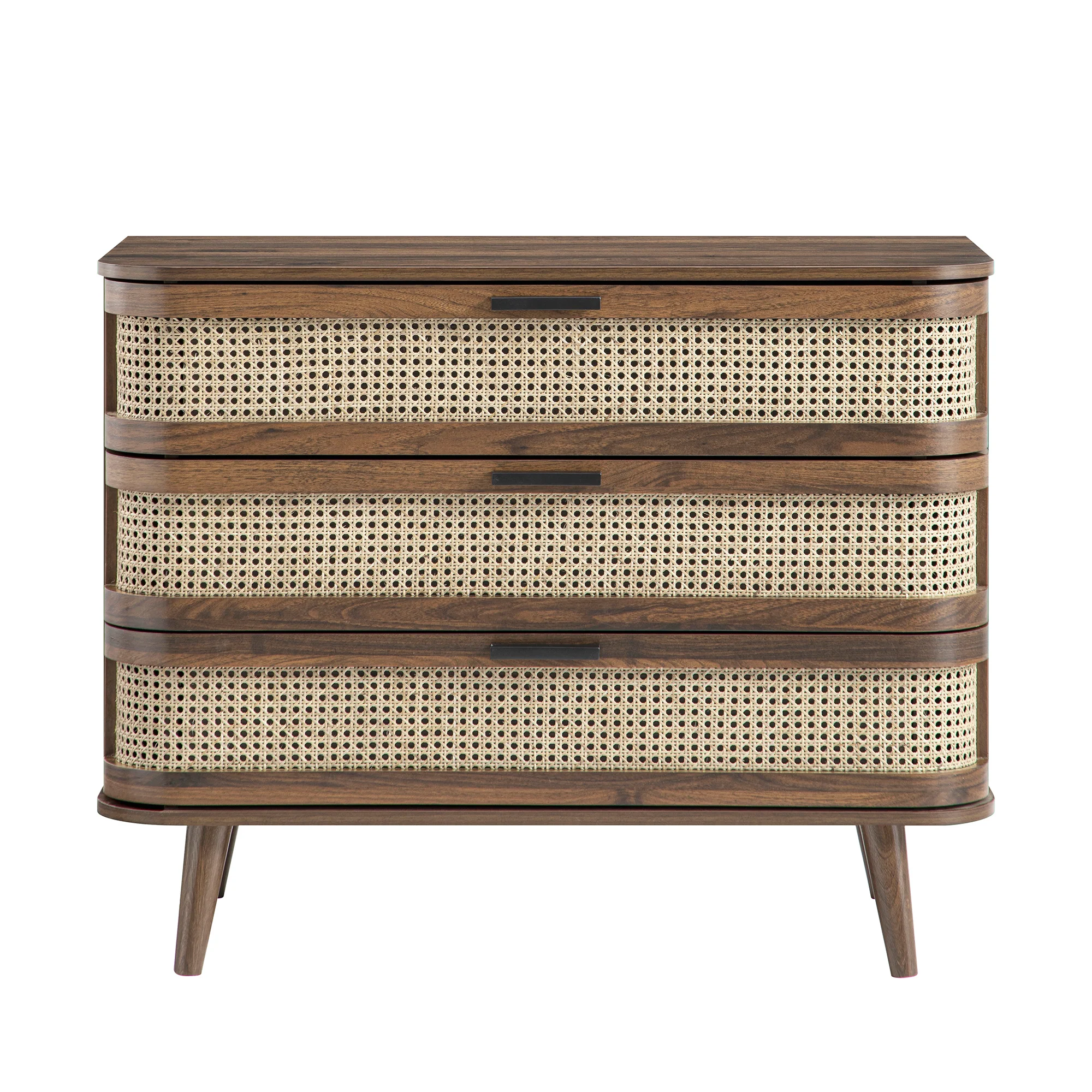 Izzy Curved Rattan Chest of 3 Drawers, Walnut - Image 8