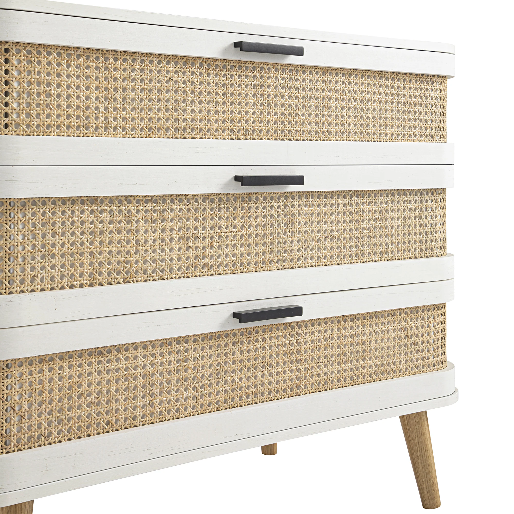 Izzy Curved Rattan Chest of 3 Drawers, White - Image 14