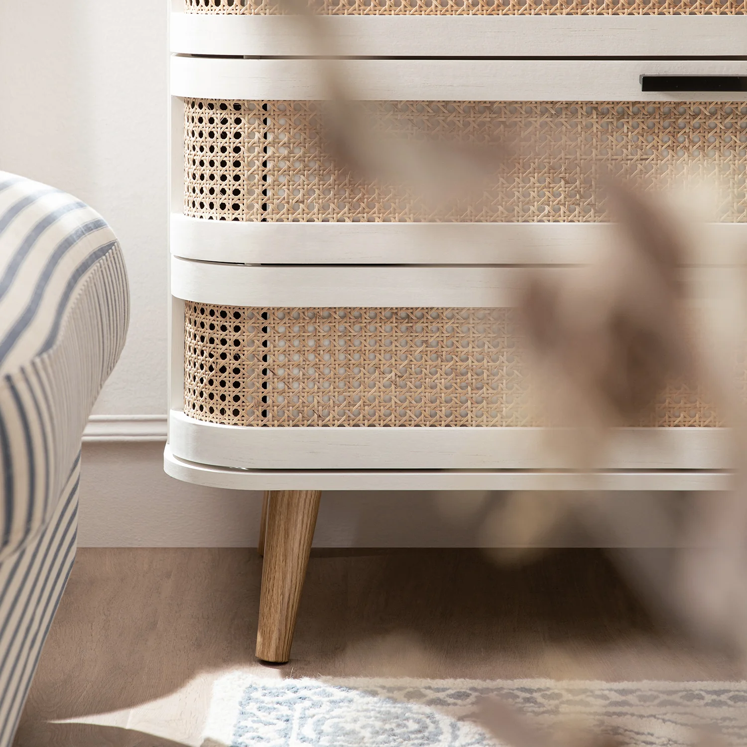 Izzy Curved Rattan Chest of 3 Drawers, White - Image 6