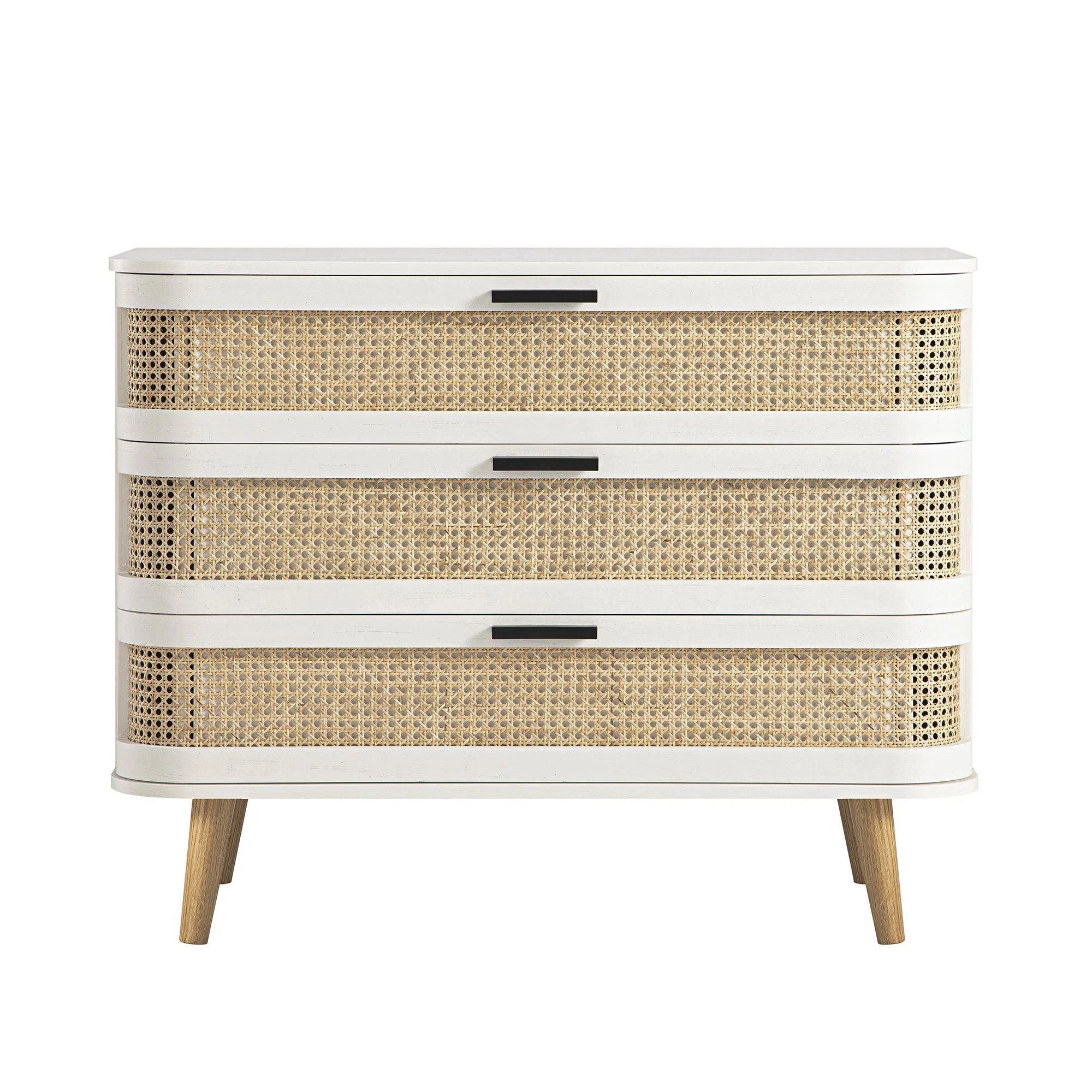Izzy Curved Rattan Chest of 3 Drawers, White - Image 7