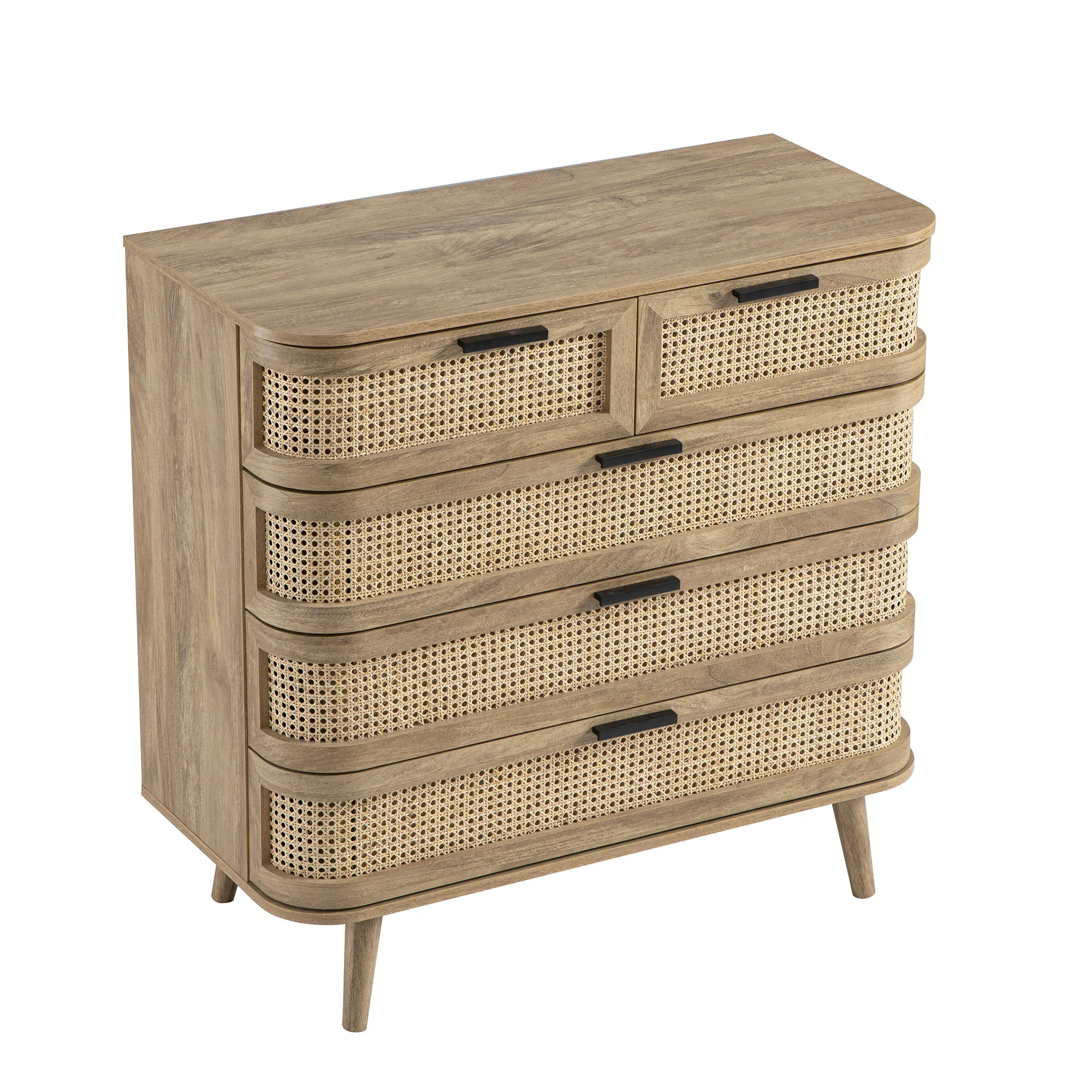 Izzy Curved Rattan Chest of 5 Drawers, Natural - Image 10