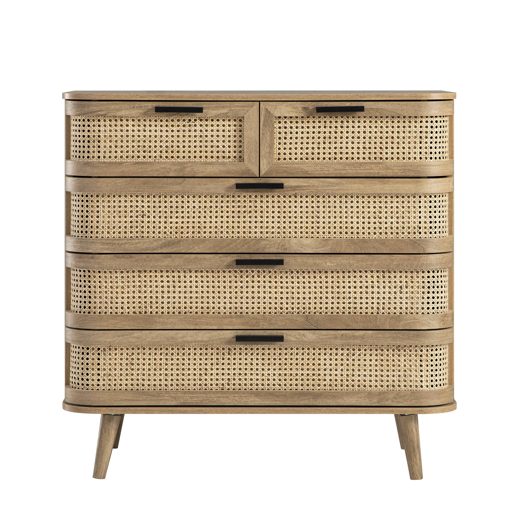 Izzy Curved Rattan Chest of 5 Drawers, Natural - Image 6
