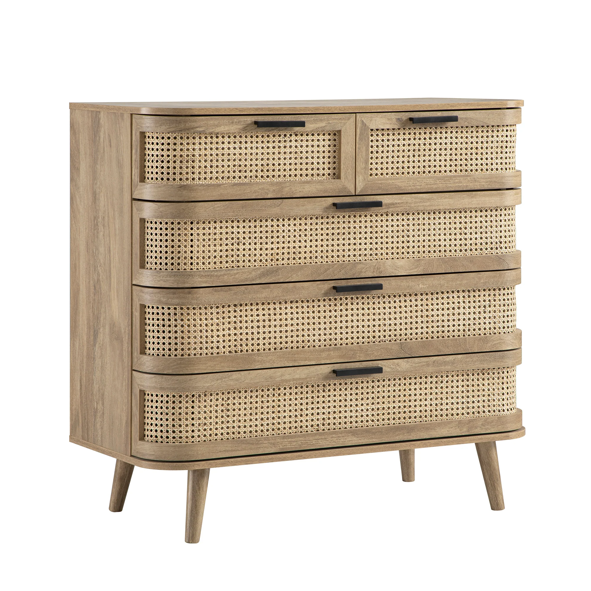 Izzy Curved Rattan Chest of 5 Drawers, Natural - Image 7