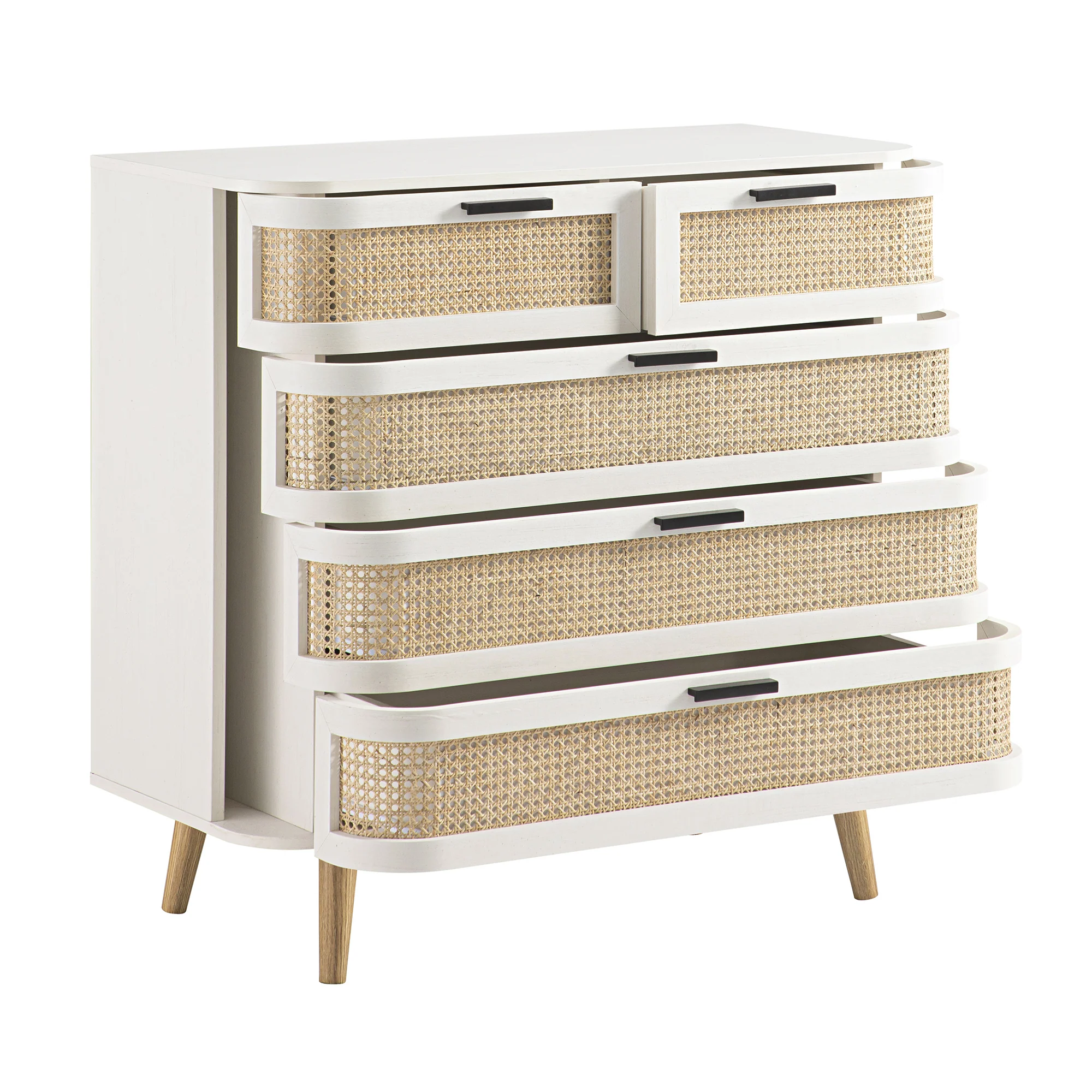 Izzy Curved Rattan Chest of 5 Drawers, White - Image 10