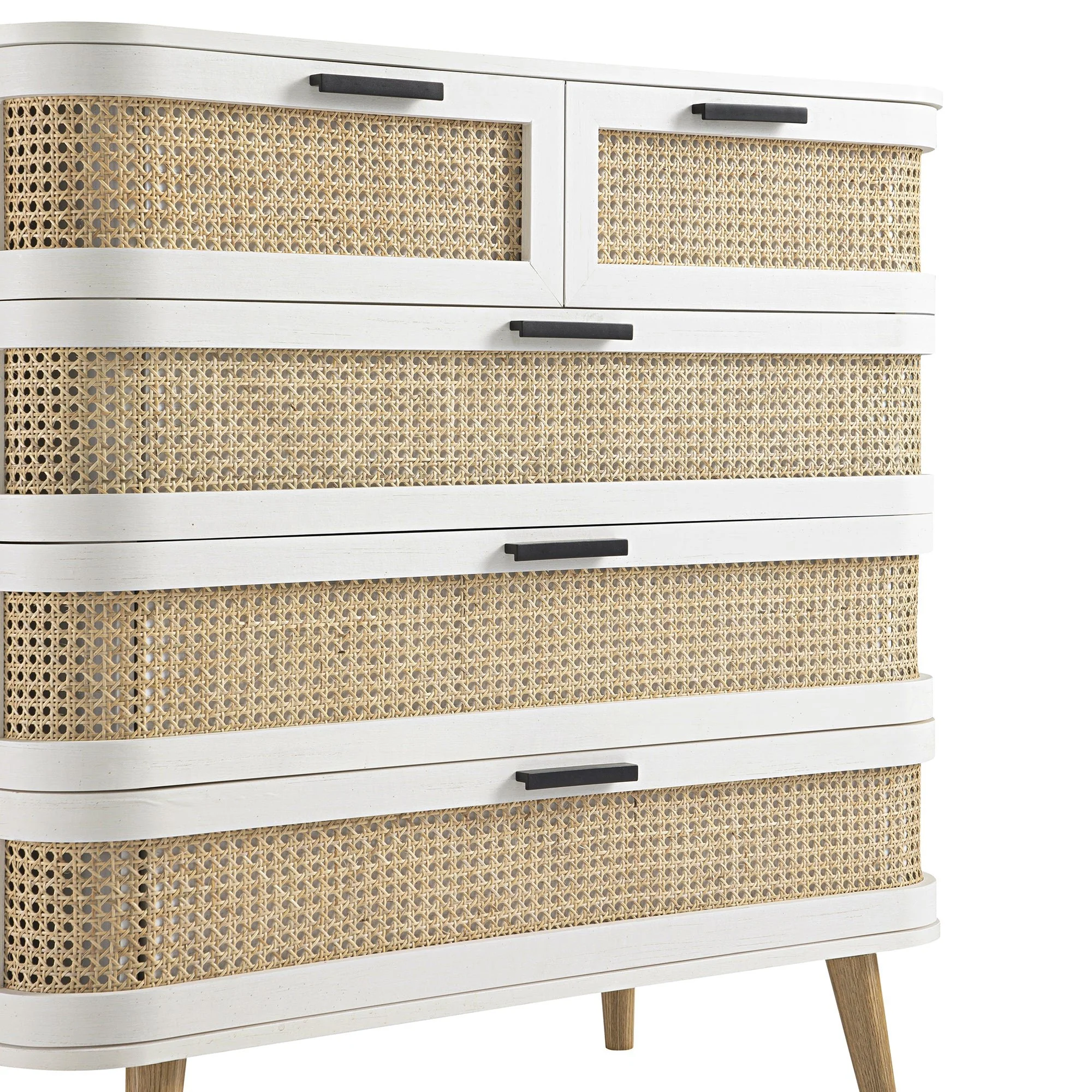 Izzy Curved Rattan Chest of 5 Drawers, White - Image 15