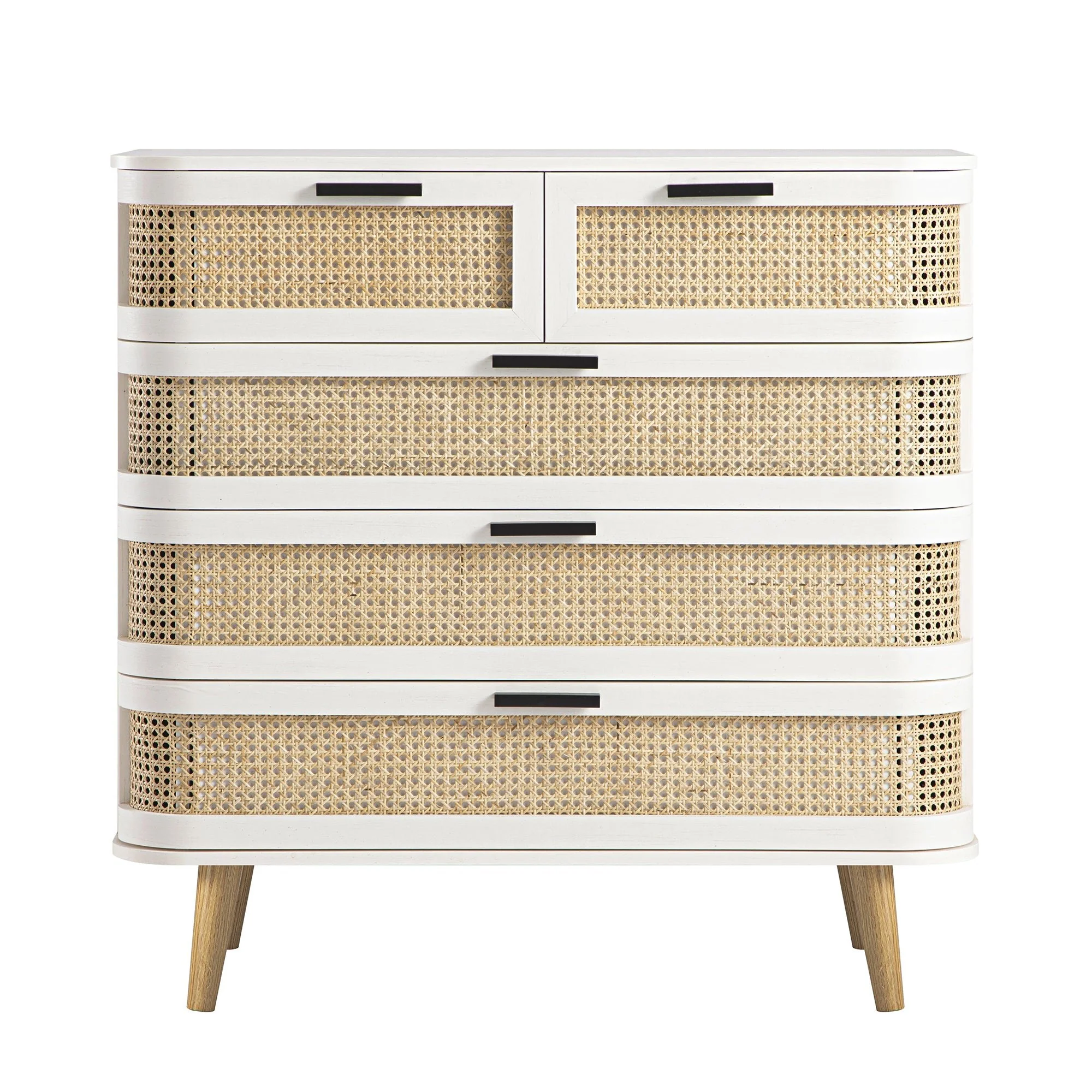 Izzy Curved Rattan Chest of 5 Drawers, White - Image 7