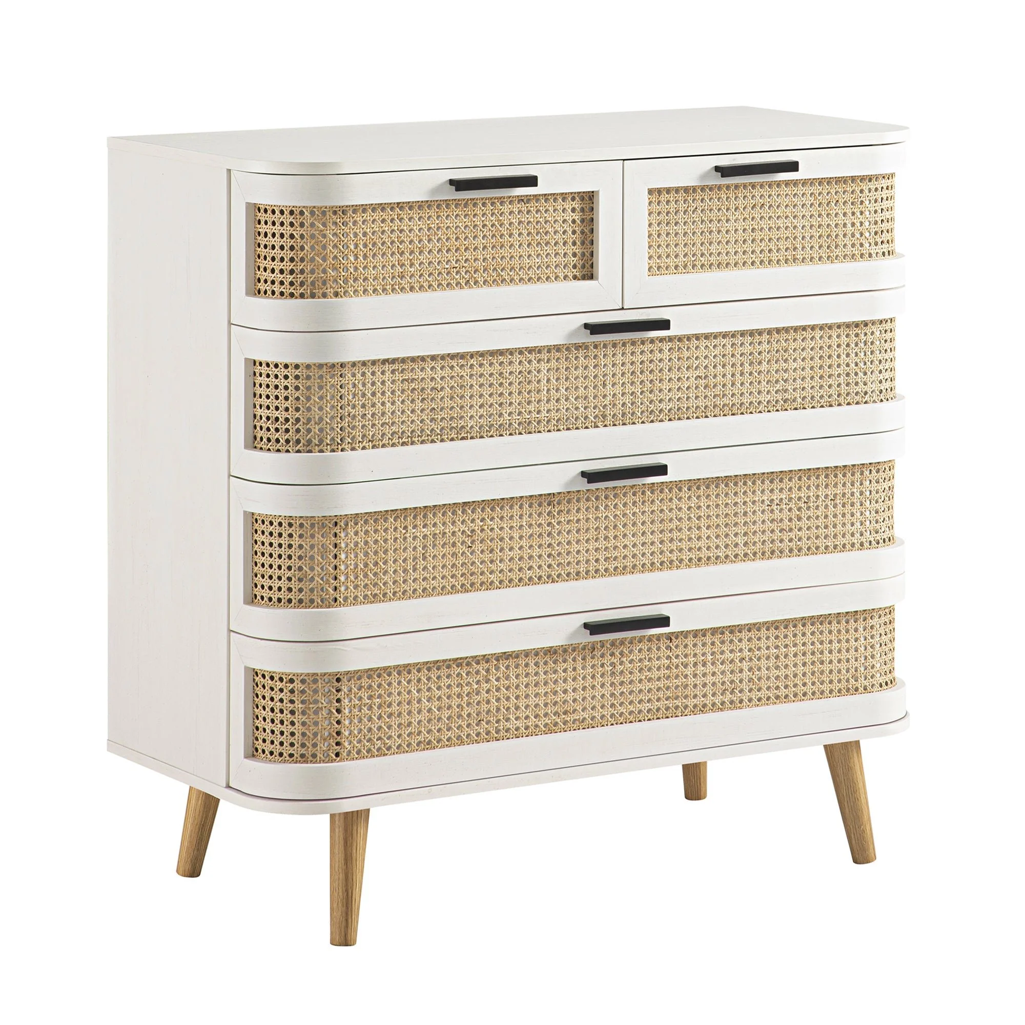 Izzy Curved Rattan Chest of 5 Drawers, White - Image 8