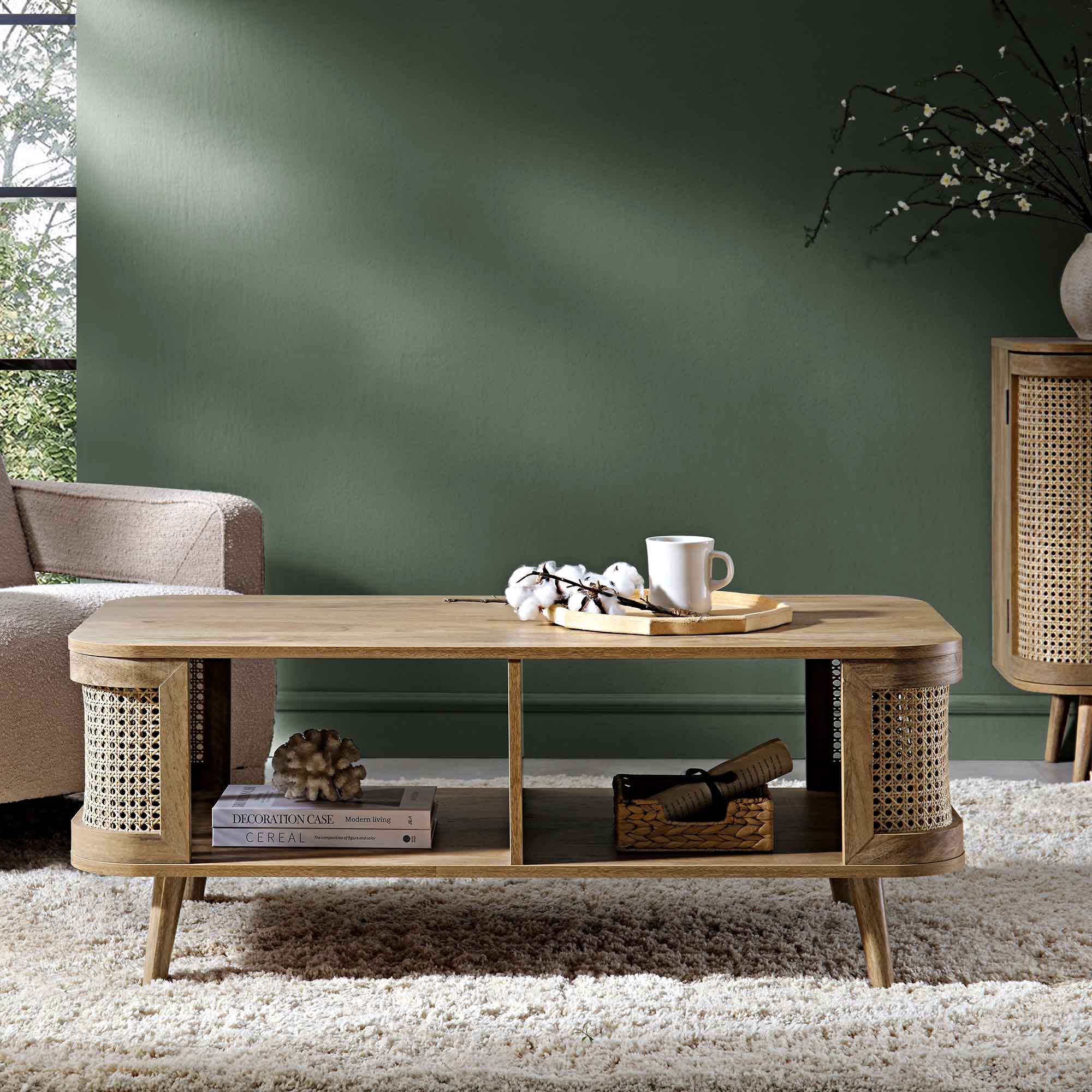 Izzy Curved Rattan Coffee Table, Natural - Image 2