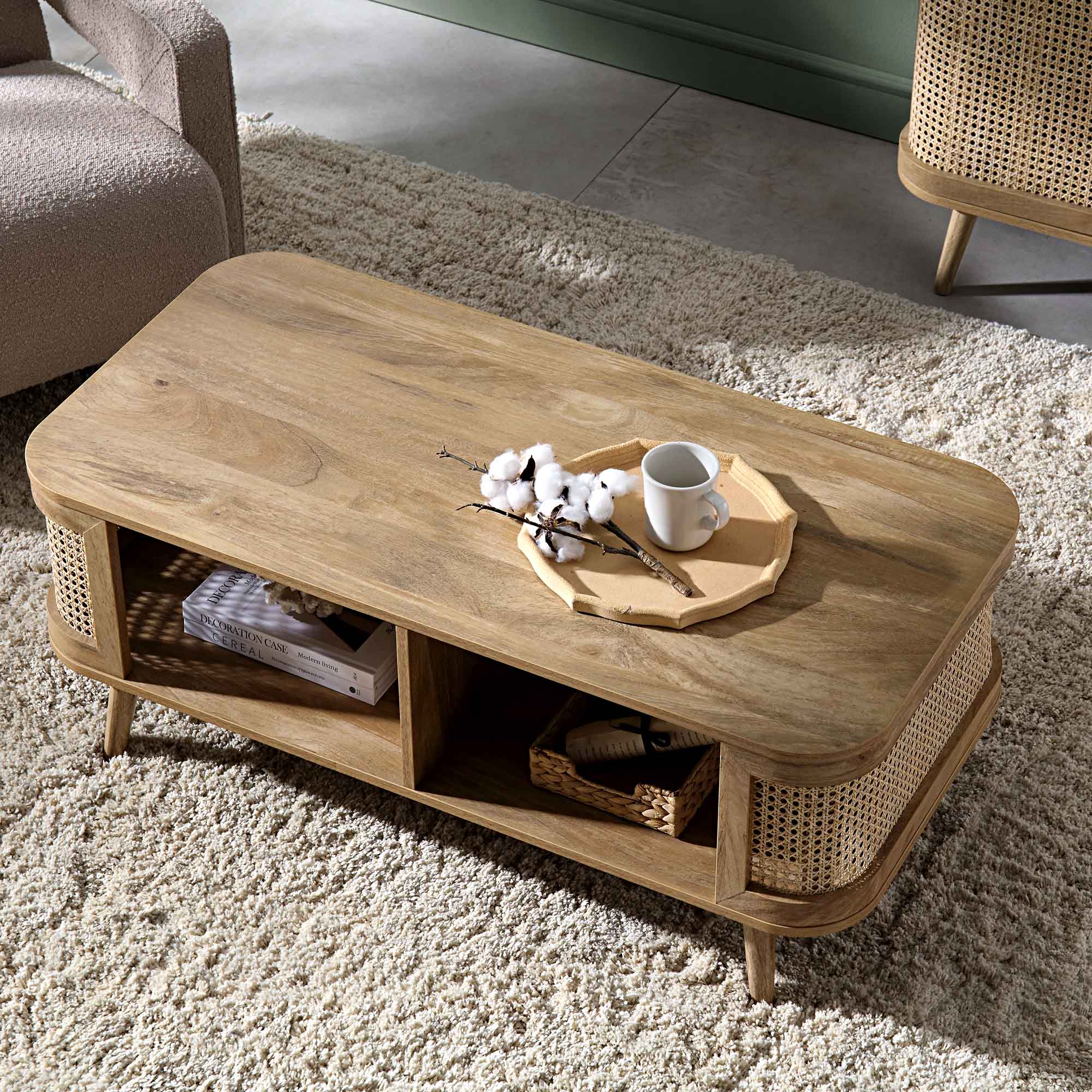 Izzy Curved Rattan Coffee Table, Natural - Image 3