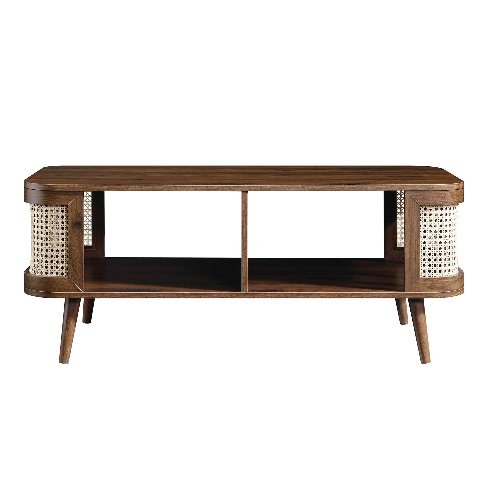 Izzy Curved Rattan Coffee Table, Walnut - Image 4