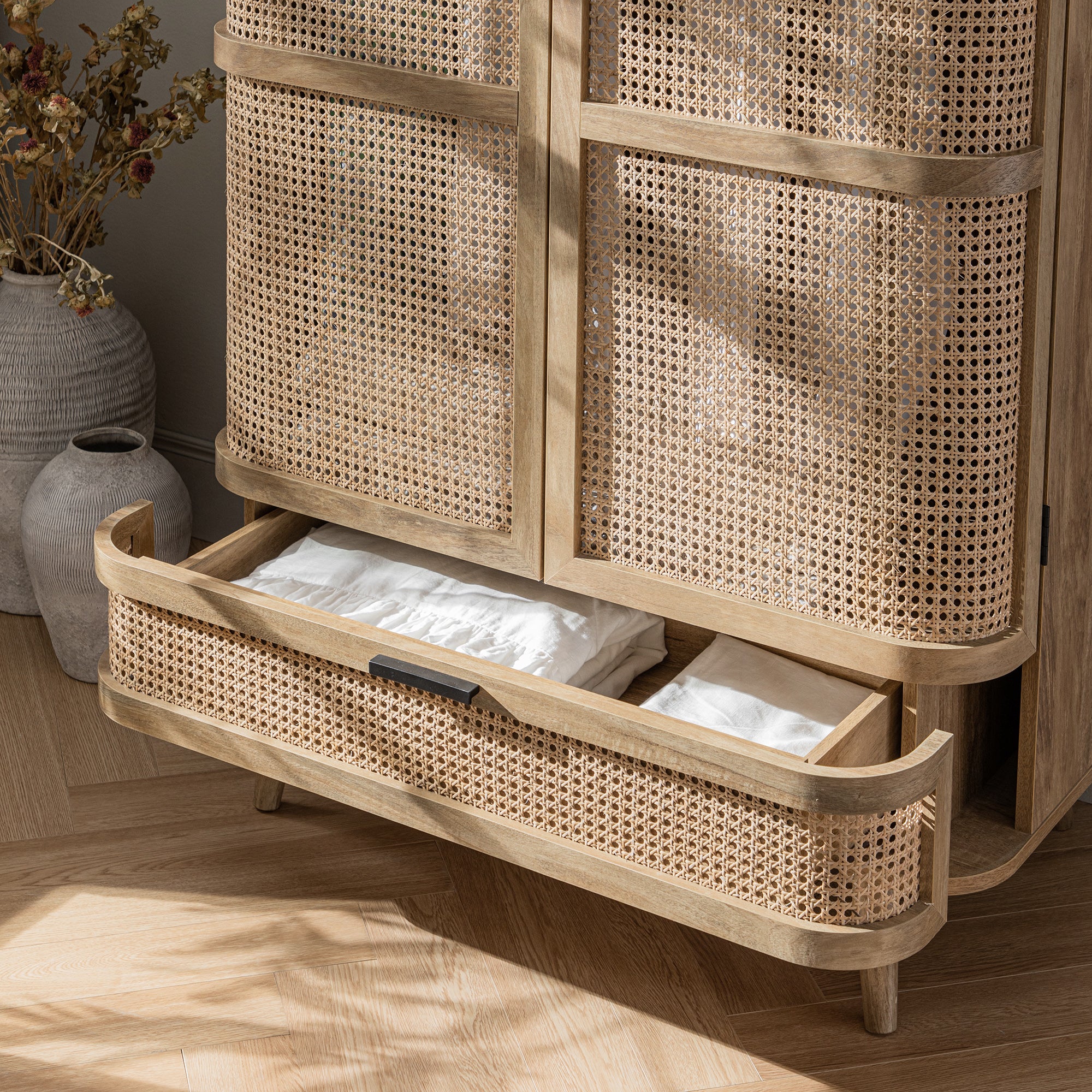 Izzy Curved Rattan Double Wardrobe, Natural - Image 6