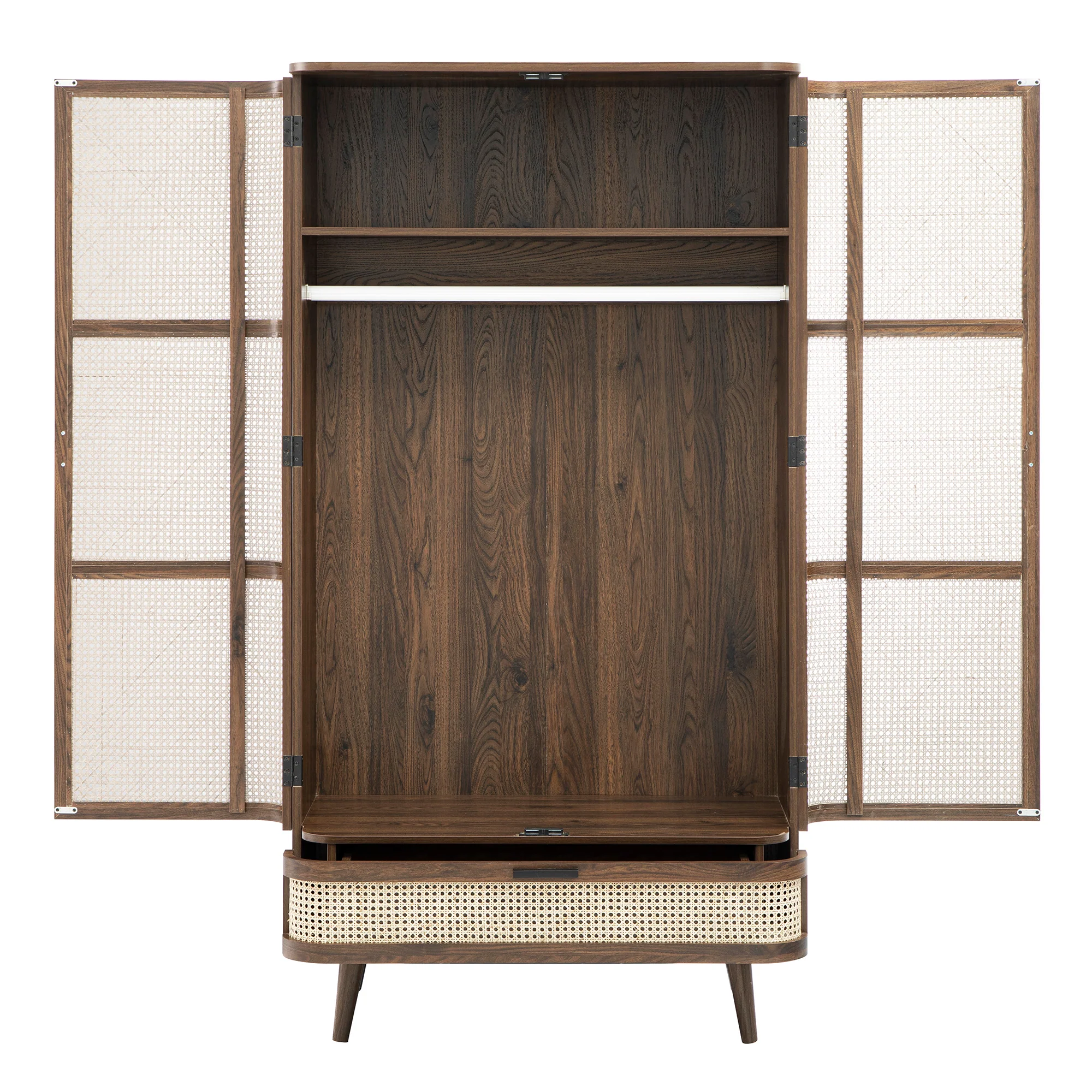 Izzy Curved Rattan Double Wardrobe, Walnut - Image 11