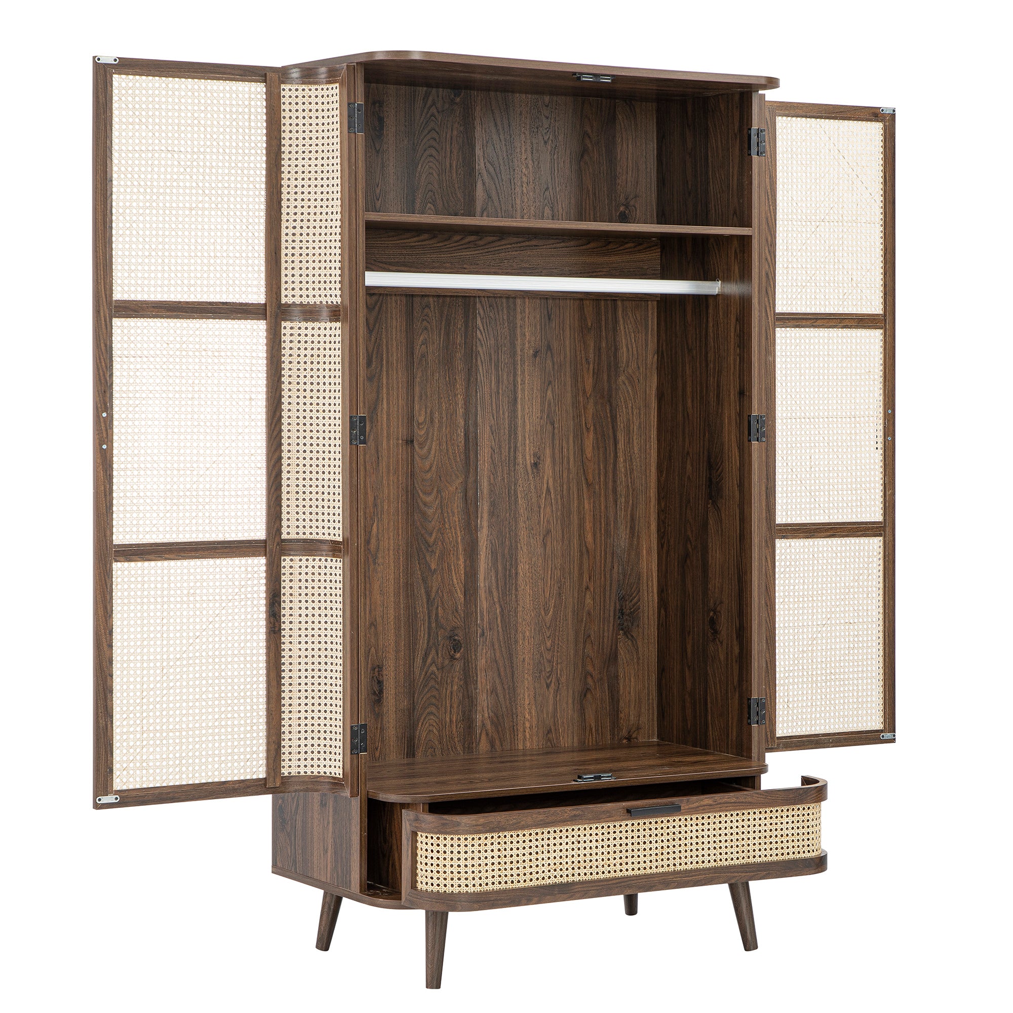 Izzy Curved Rattan Double Wardrobe, Walnut - Image 12