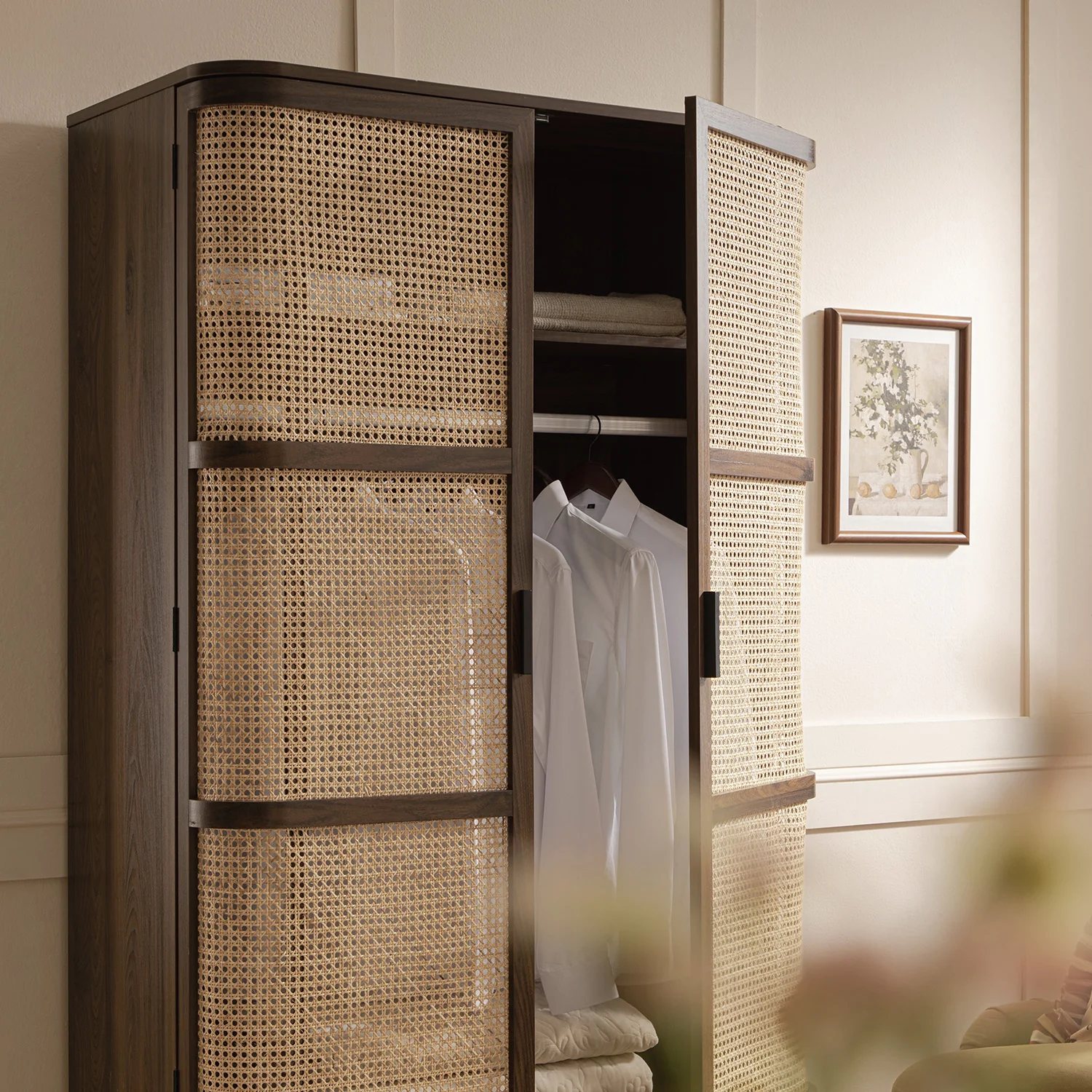 Izzy Curved Rattan Double Wardrobe, Walnut - Image 5