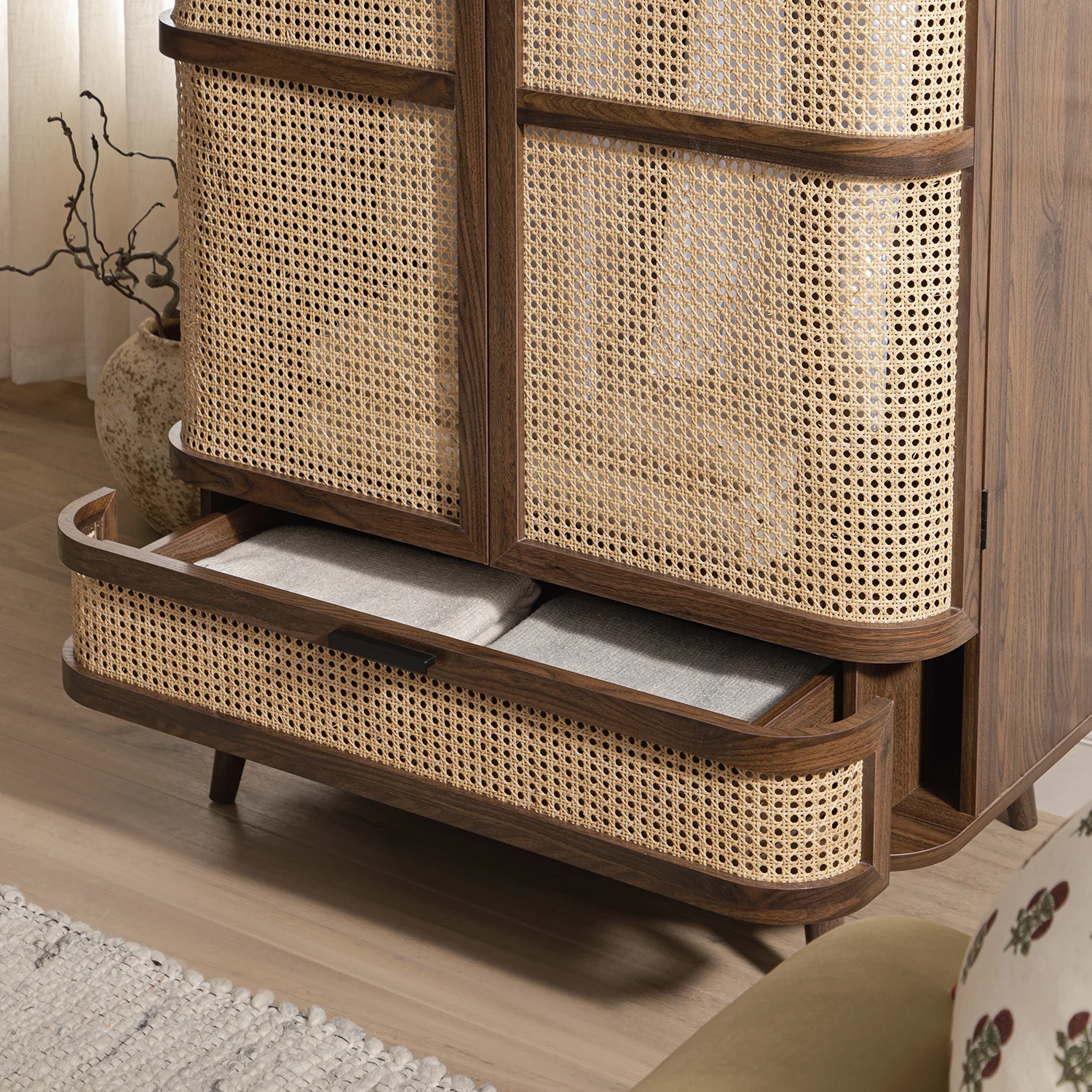 Izzy Curved Rattan Double Wardrobe, Walnut - Image 7
