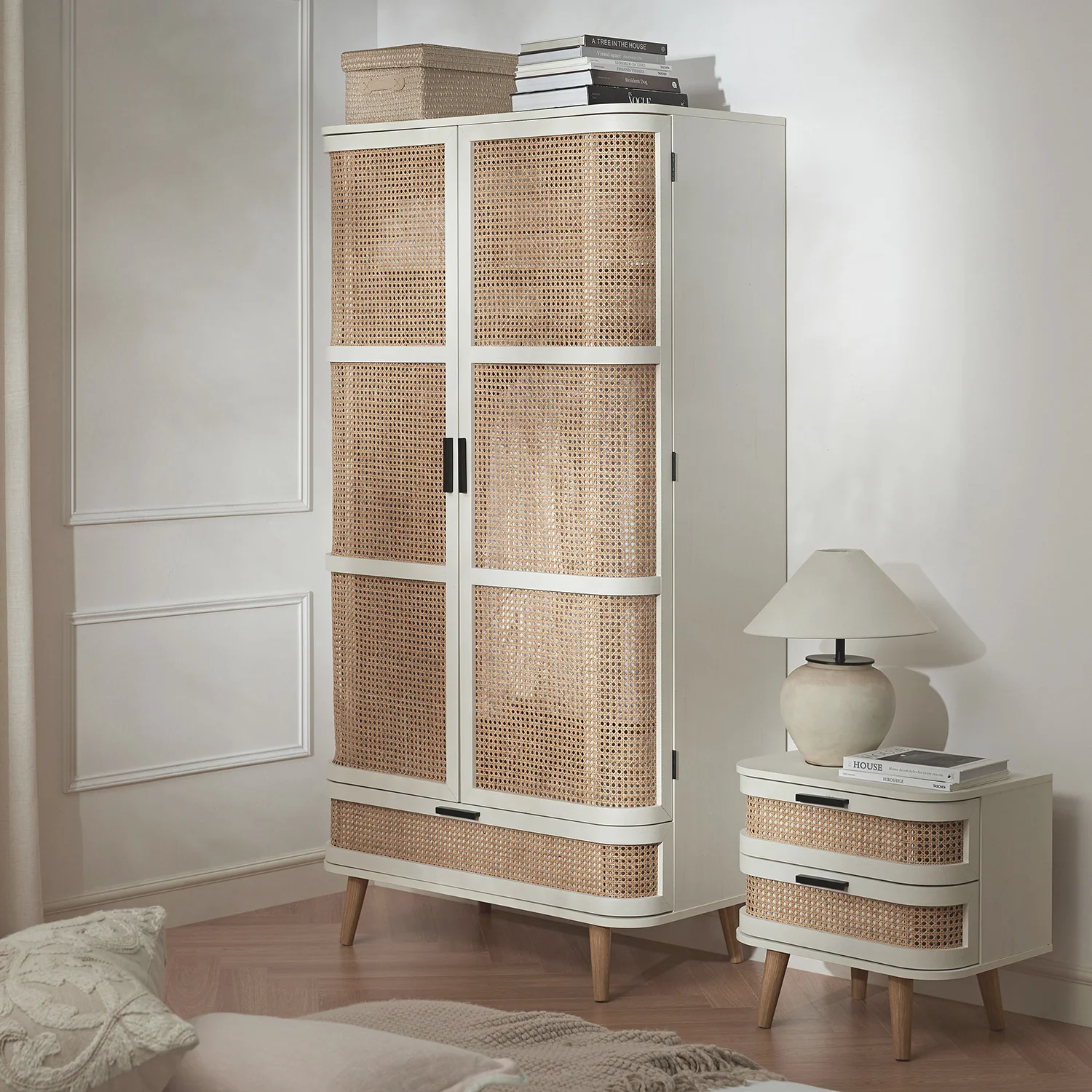 Izzy Curved Rattan Double Wardrobe, White - Image 3