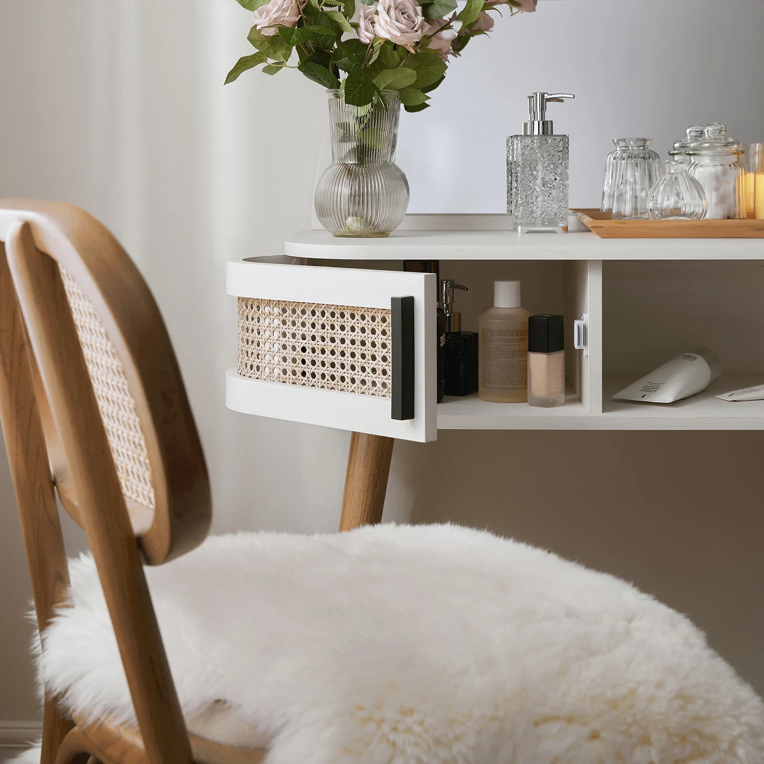Izzy Curved Rattan Dressing Table, White - Image 6