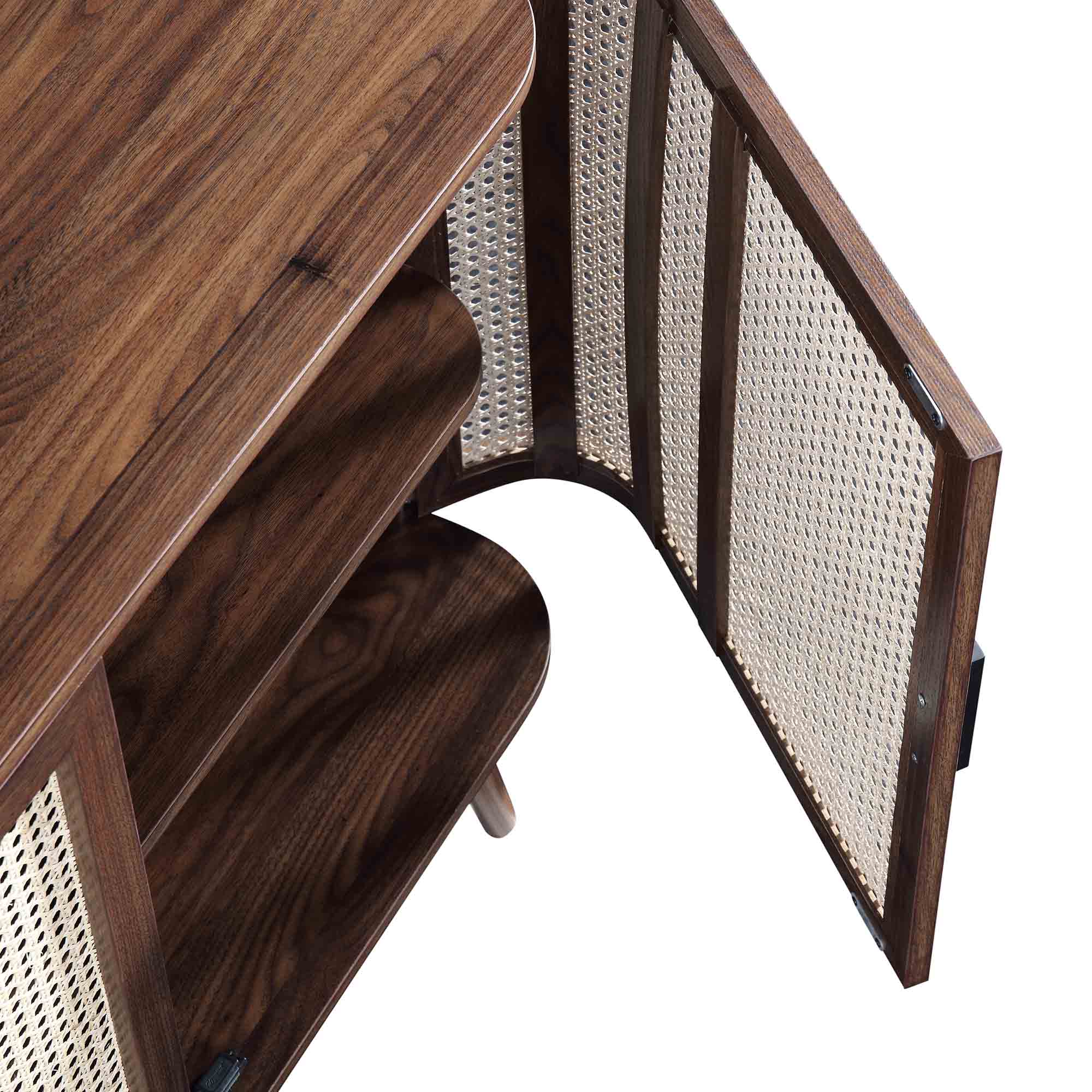 Izzy Curved Rattan Large 3-Door Sideboard, Walnut - Image 11