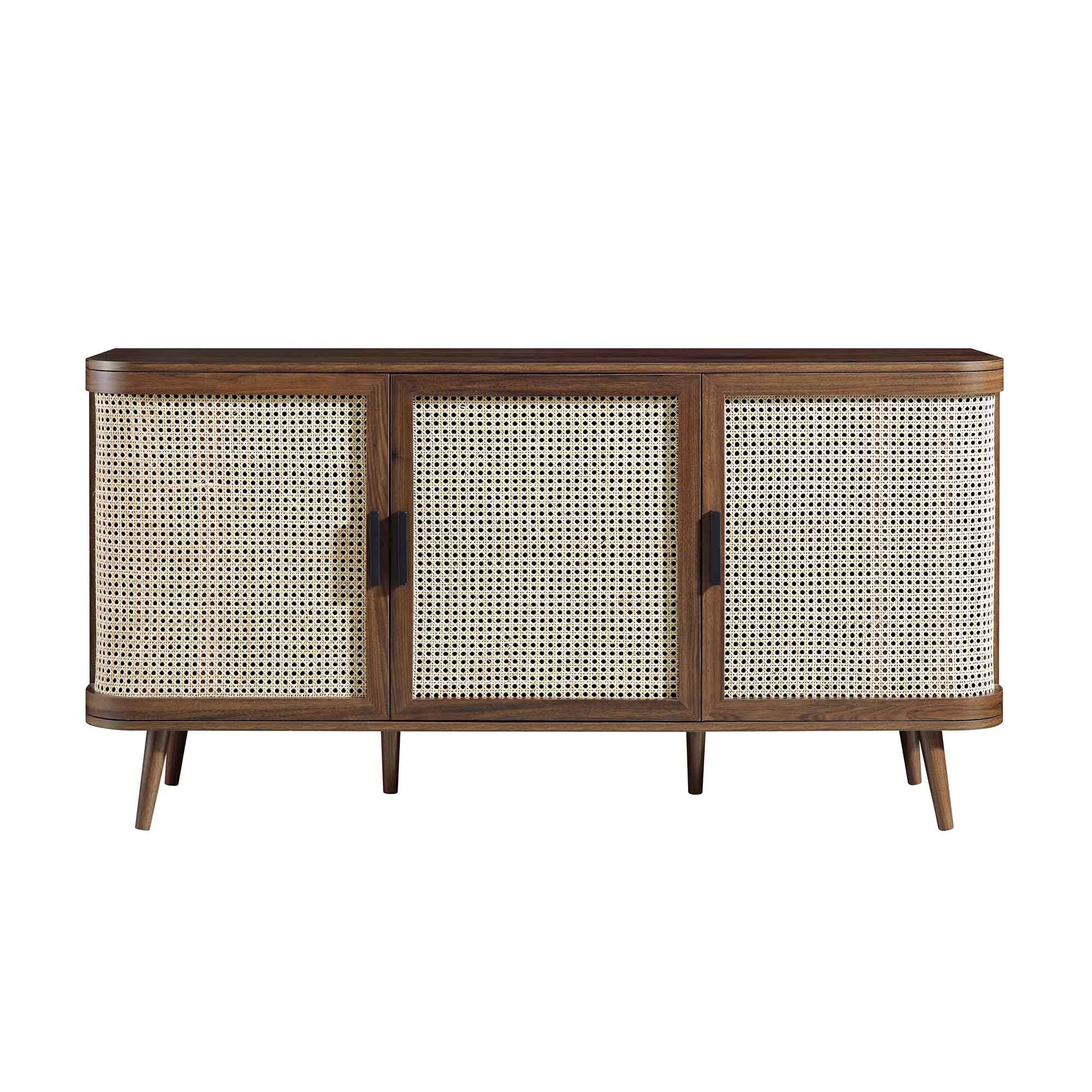 Izzy Curved Rattan Large 3-Door Sideboard, Walnut - Image 4