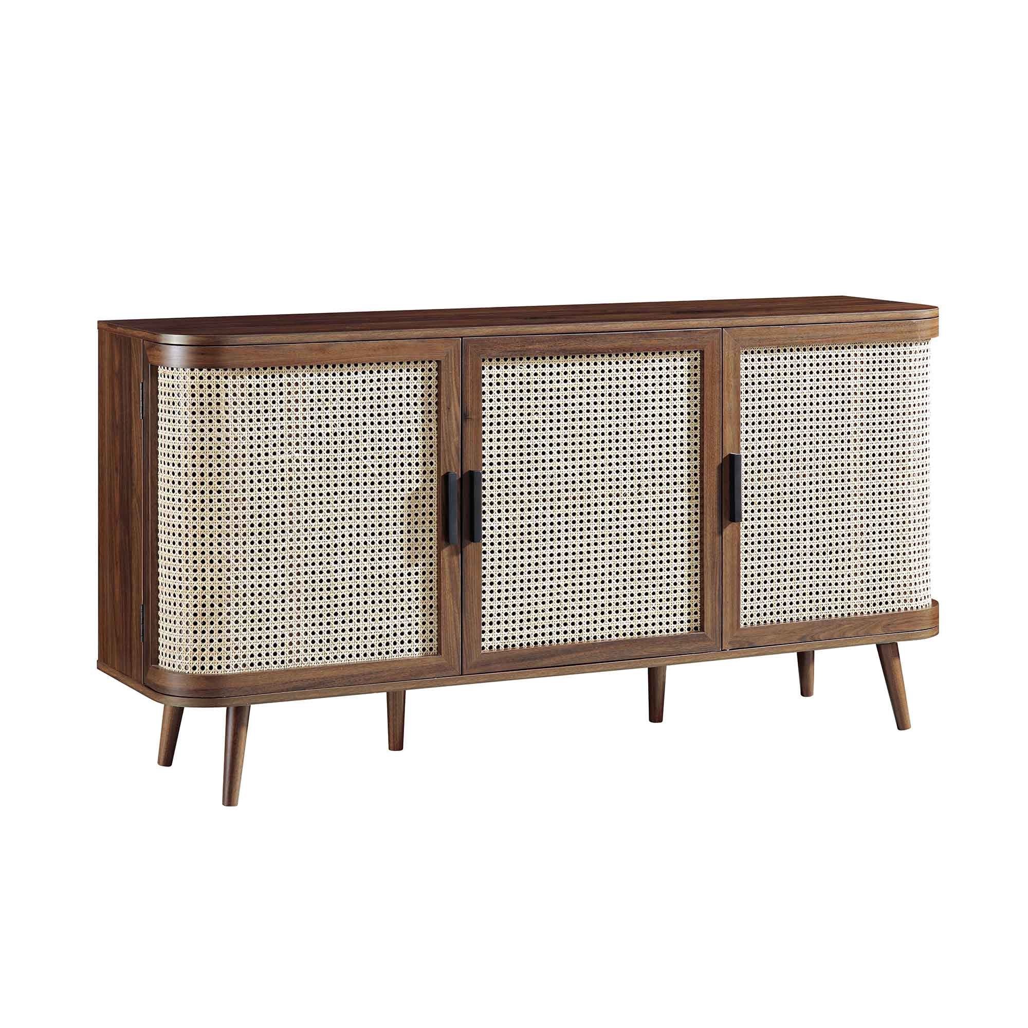 Izzy Curved Rattan Large 3-Door Sideboard, Walnut - Image 5