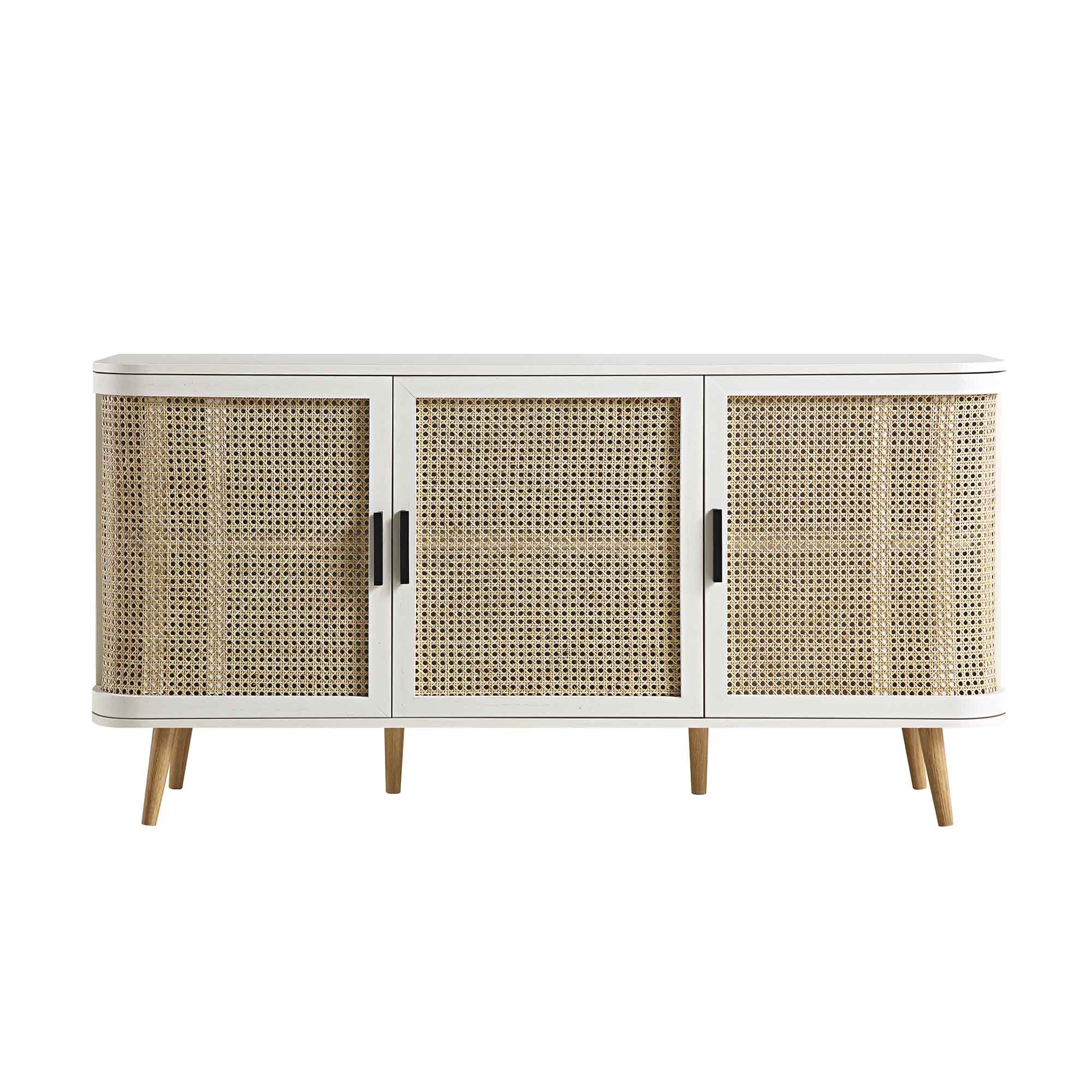Izzy Curved Rattan Large 3-Door Sideboard, White - Image 4