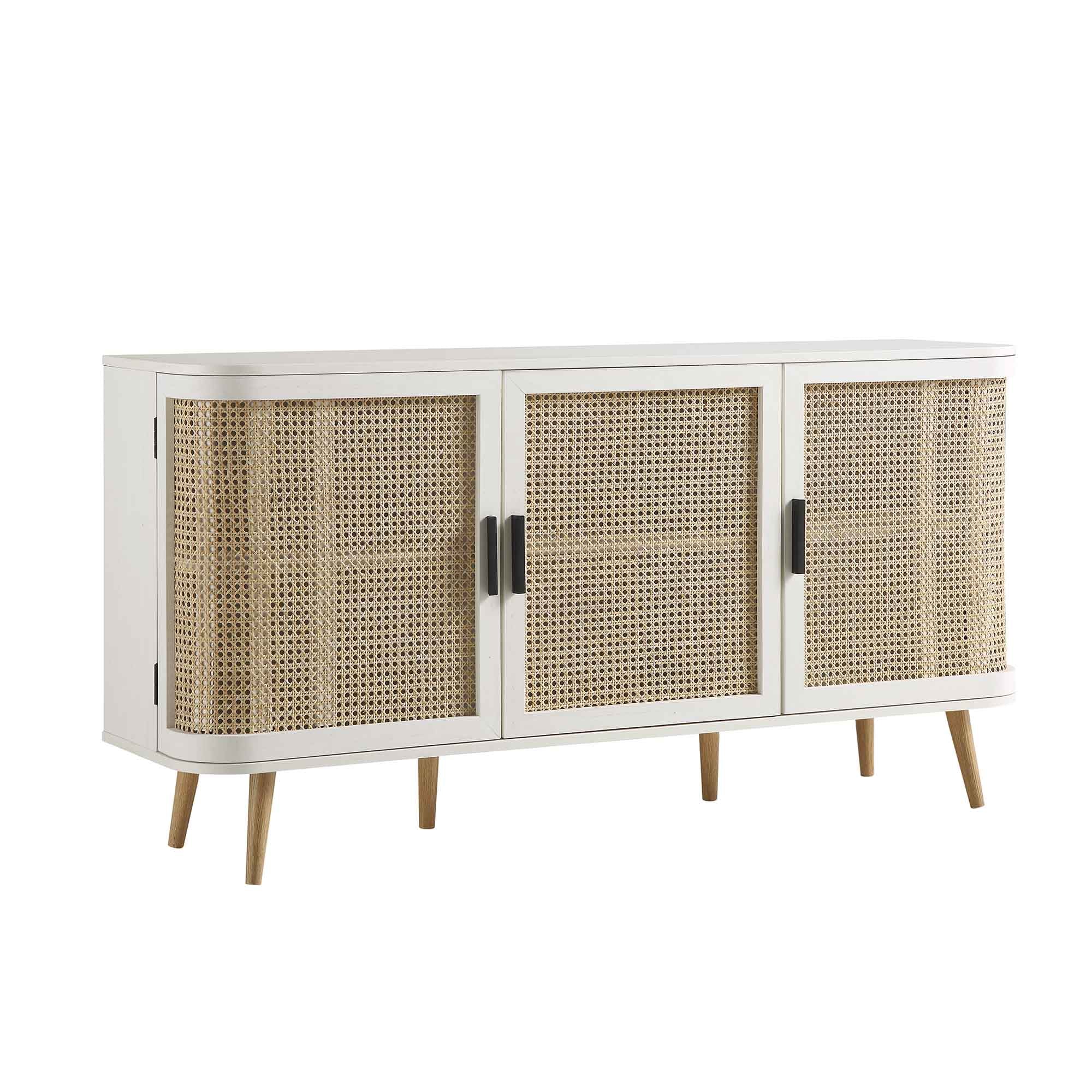 Izzy Curved Rattan Large 3-Door Sideboard, White - Image 5