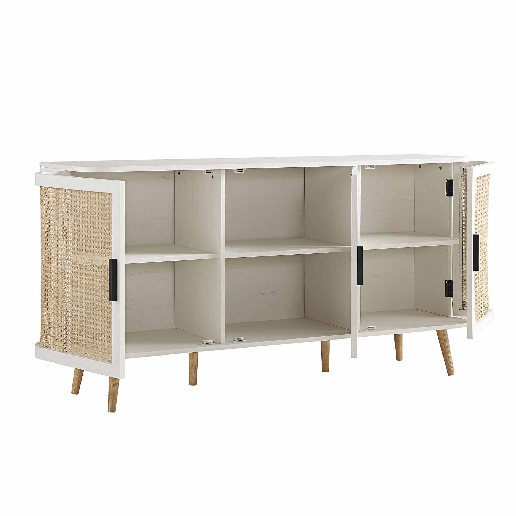 Izzy Curved Rattan Large 3-Door Sideboard, White - Image 7