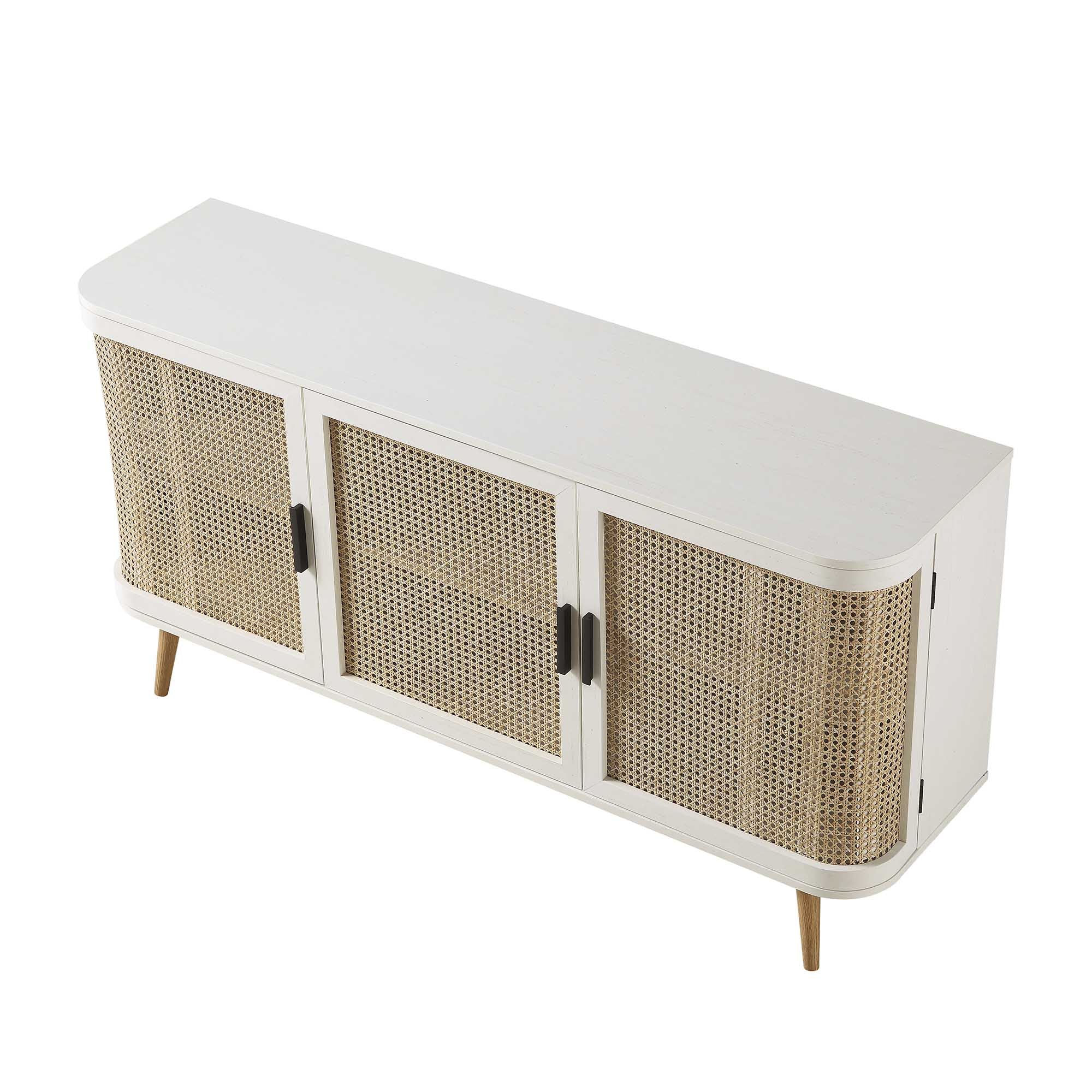 Izzy Curved Rattan Large 3-Door Sideboard, White - Image 8