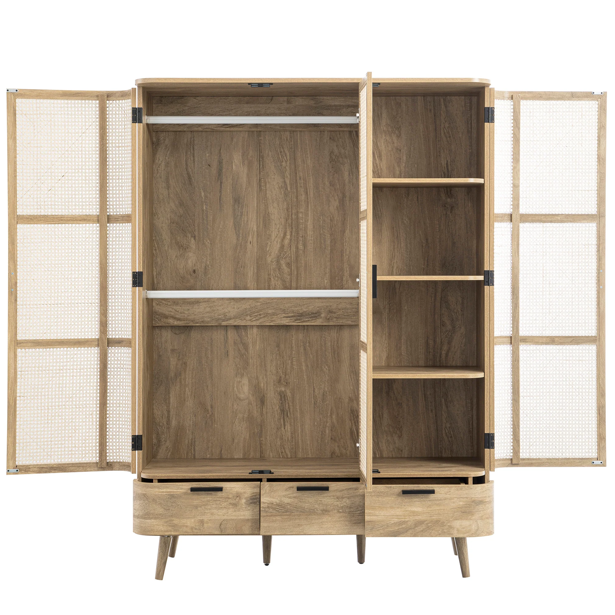 Izzy Curved Rattan Triple Wardrobe, Natural - Image 11