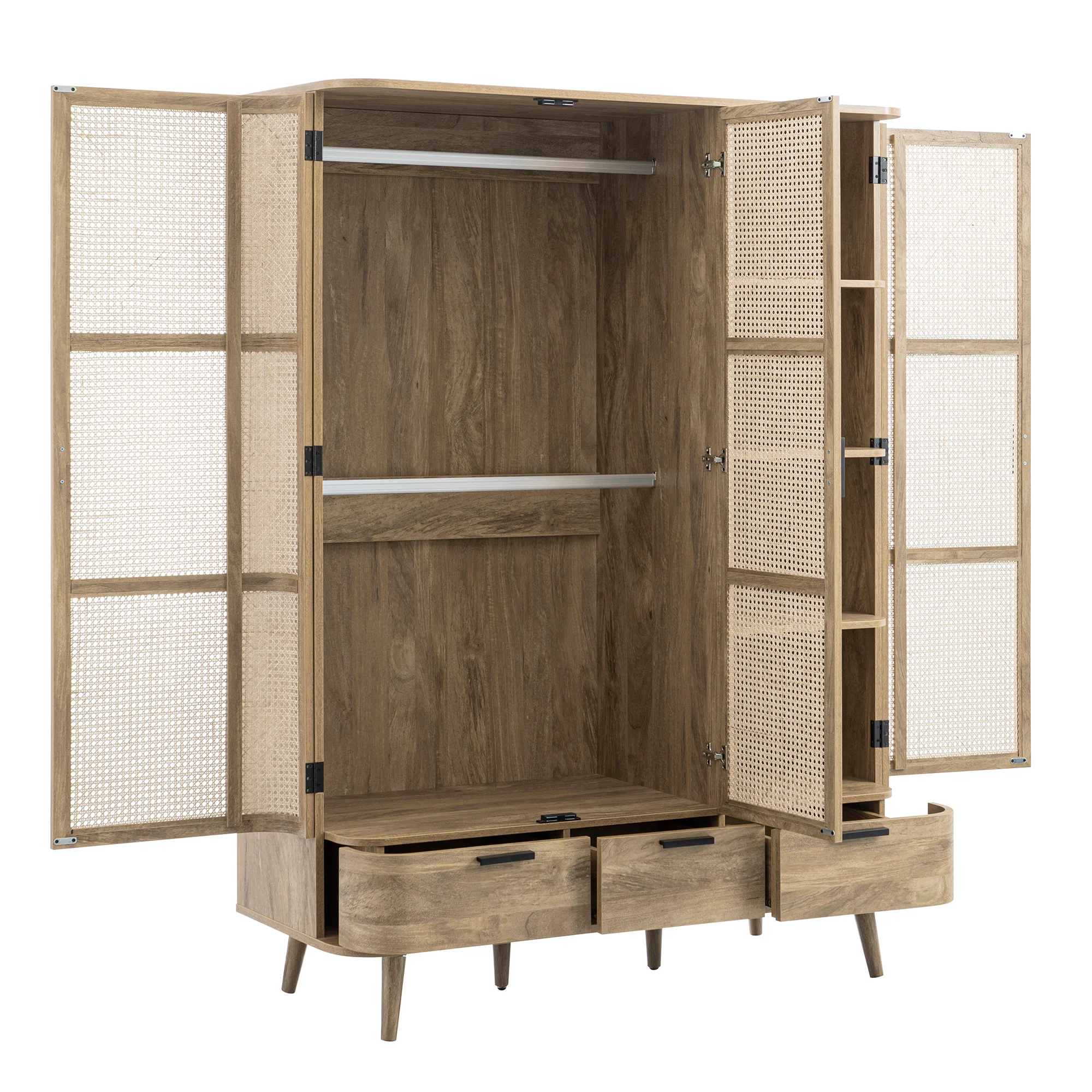Izzy Curved Rattan Triple Wardrobe, Natural - Image 12