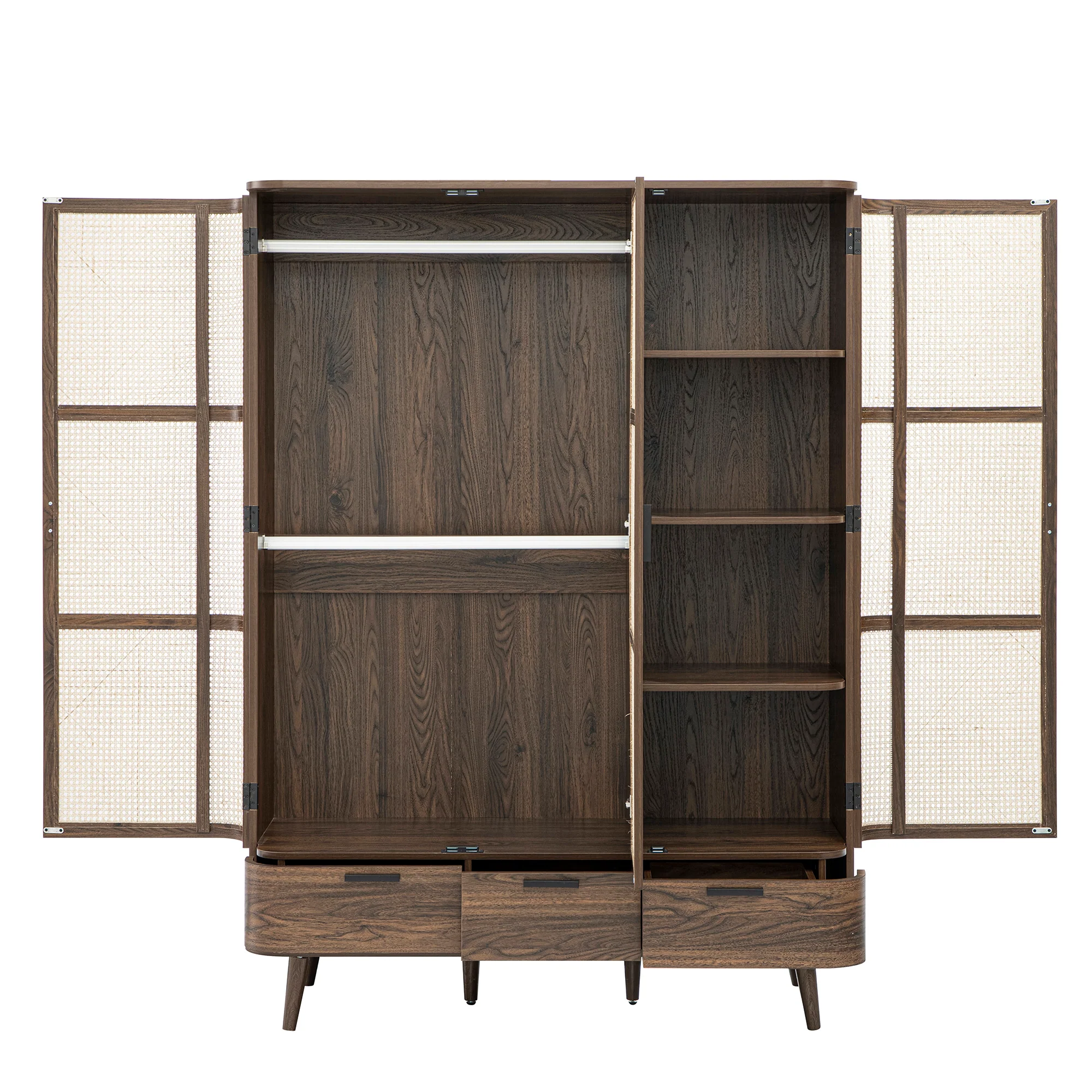 Izzy Curved Rattan Triple Wardrobe, Walnut - Image 11