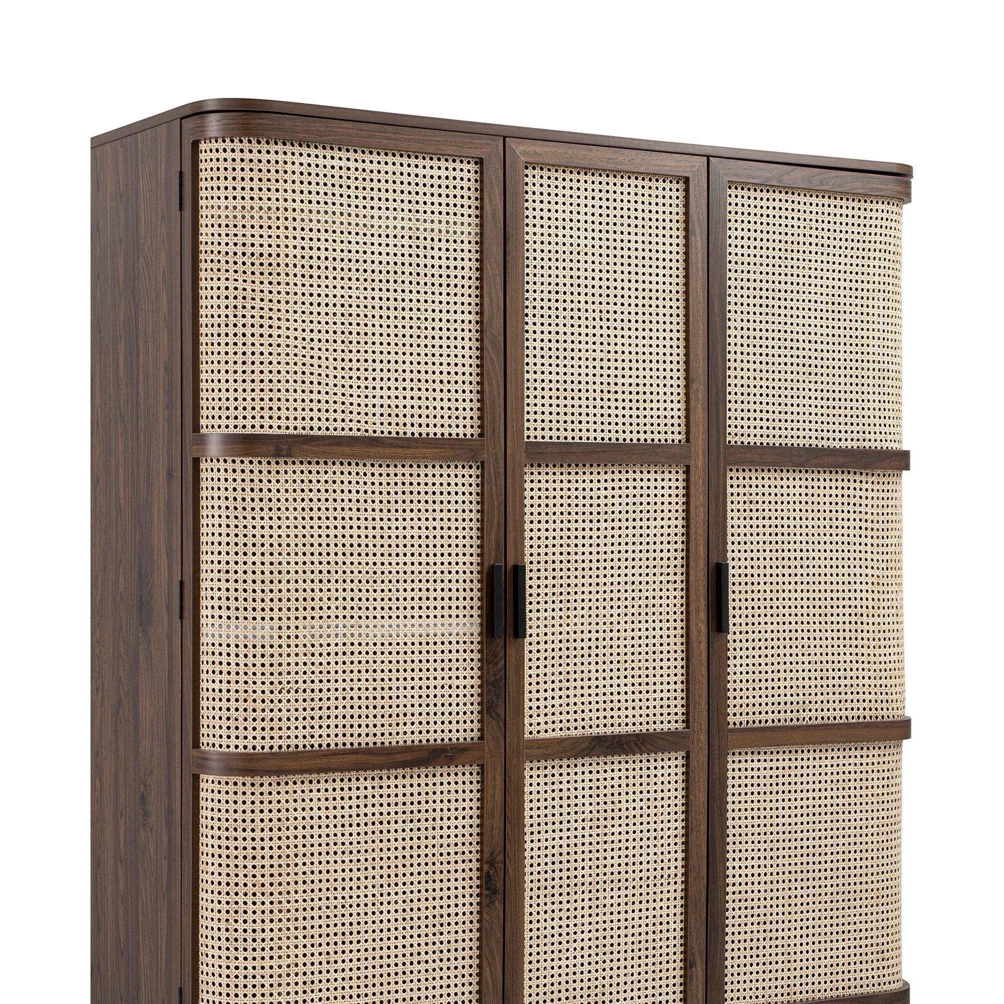 Izzy Curved Rattan Triple Wardrobe, Walnut - Image 15