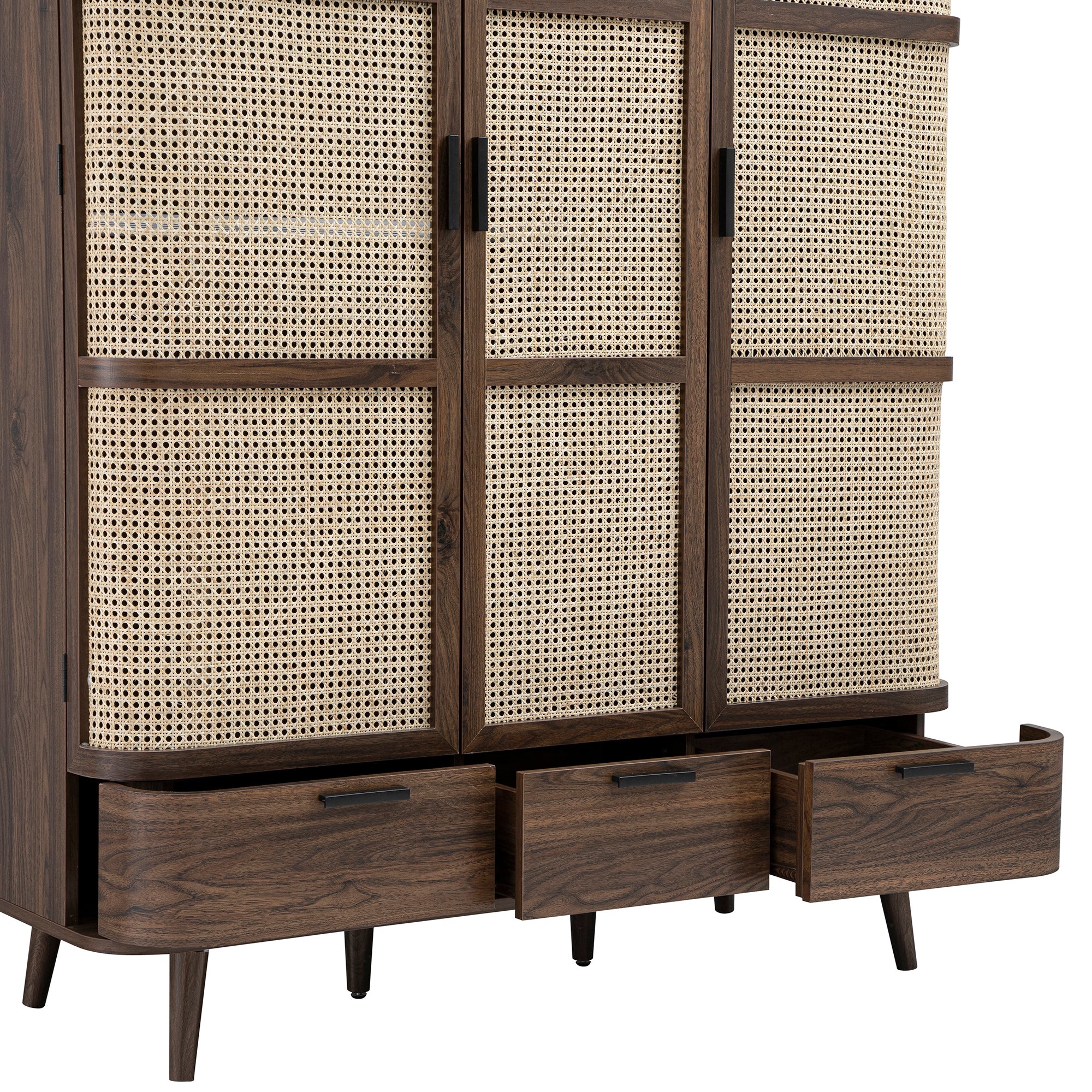 Izzy Curved Rattan Triple Wardrobe, Walnut - Image 16