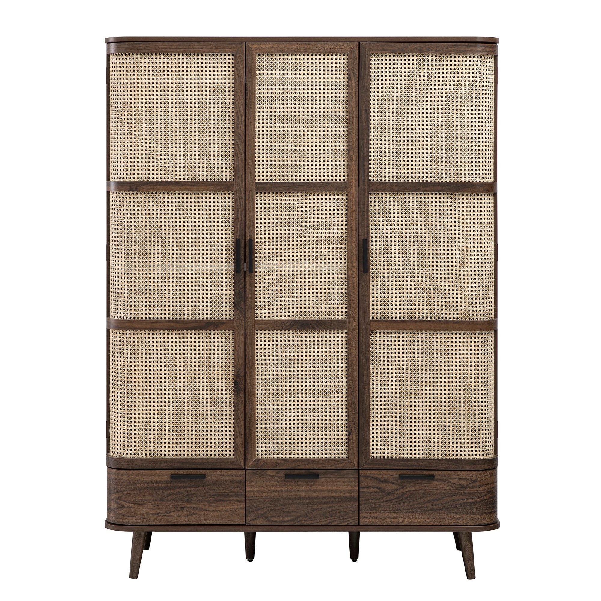 Izzy Curved Rattan Triple Wardrobe, Walnut - Image 8