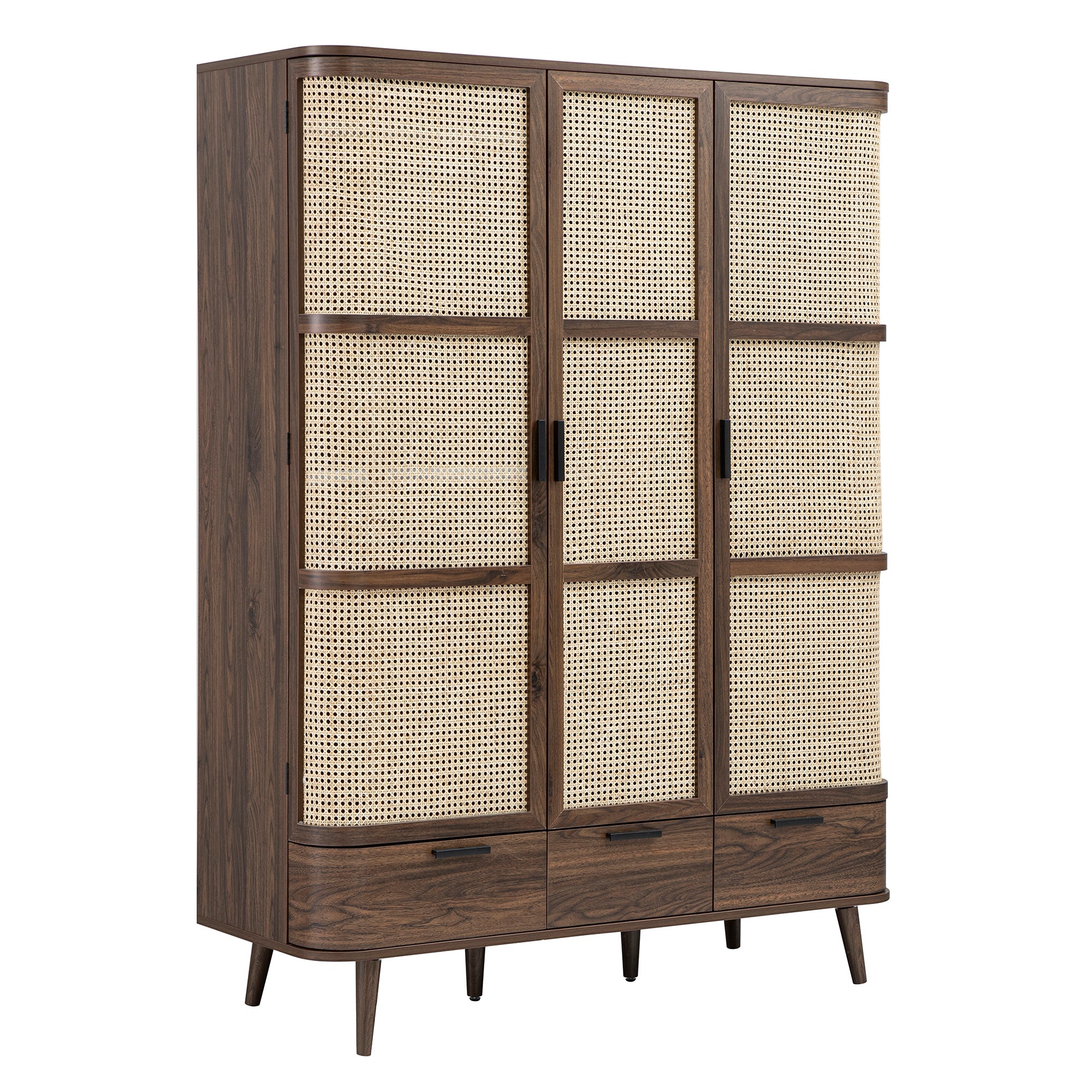Izzy Curved Rattan Triple Wardrobe, Walnut - Image 9