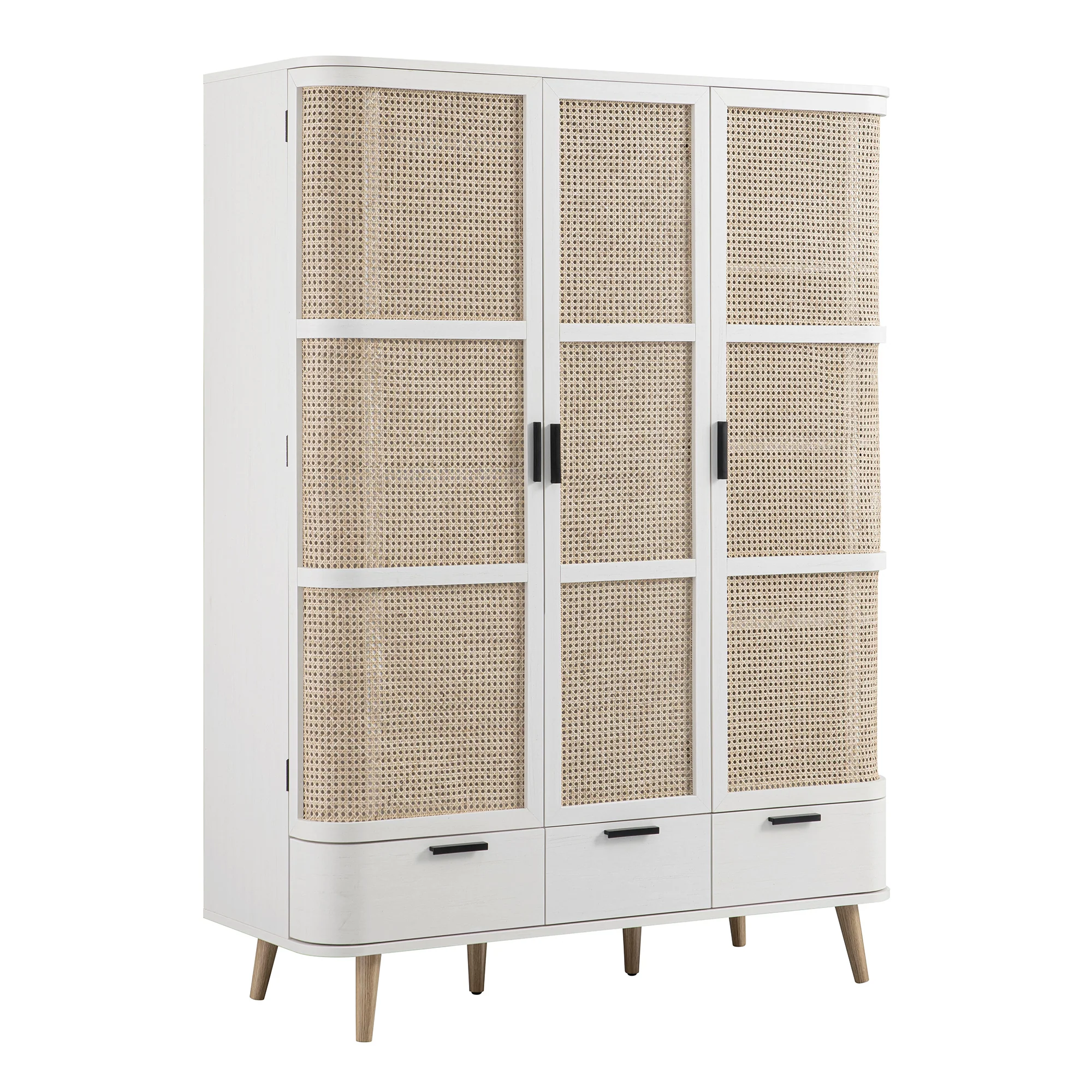Izzy Curved Rattan Triple Wardrobe, White - Image 10