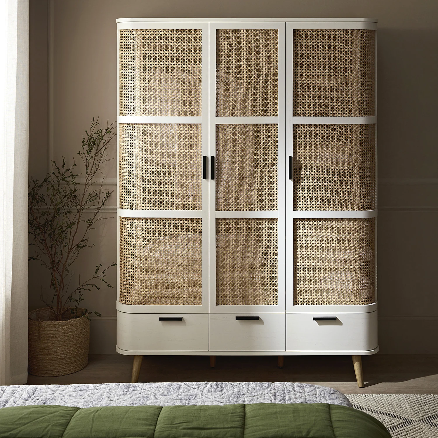 Izzy Curved Rattan Triple Wardrobe, White - Image 2