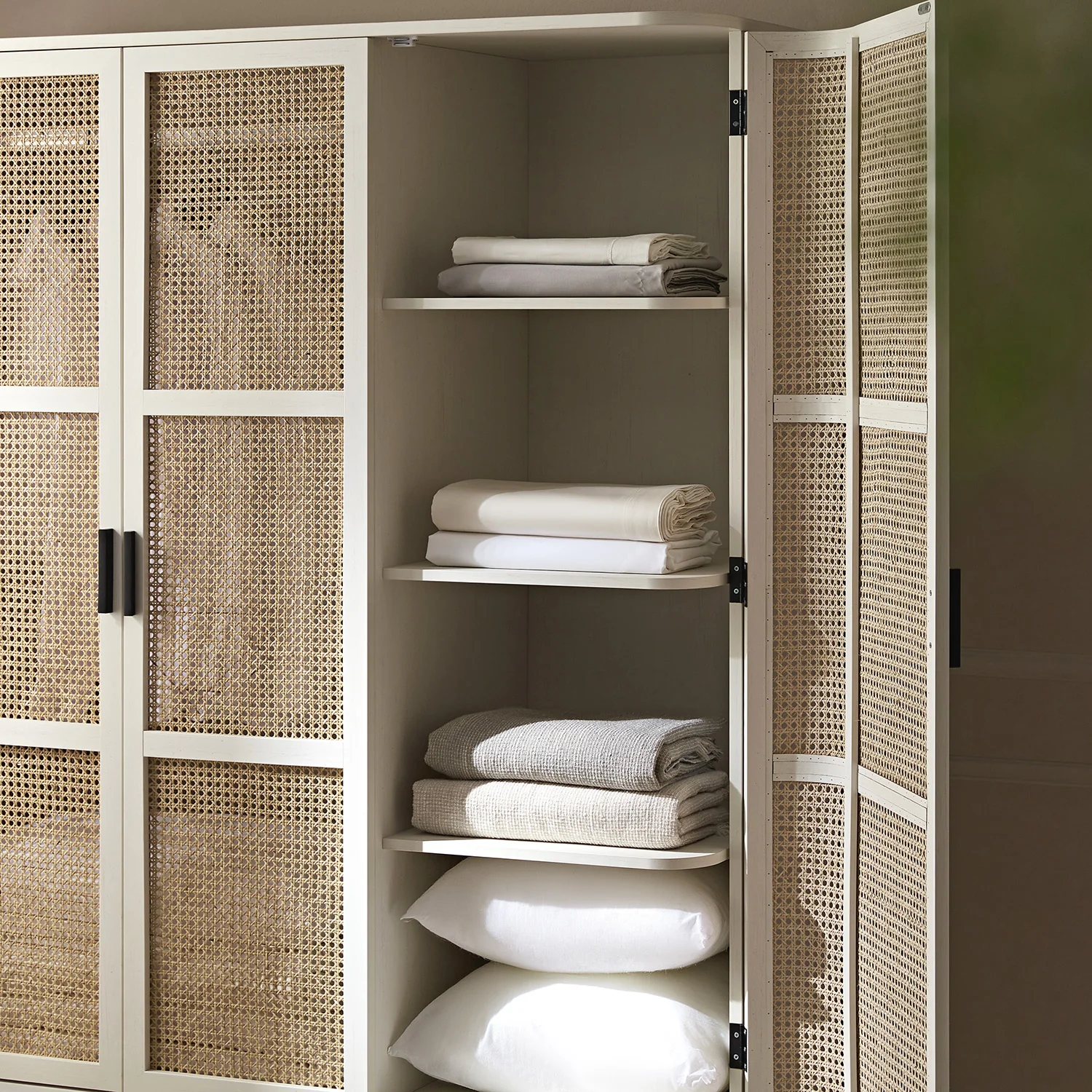 Izzy Curved Rattan Triple Wardrobe, White - Image 4