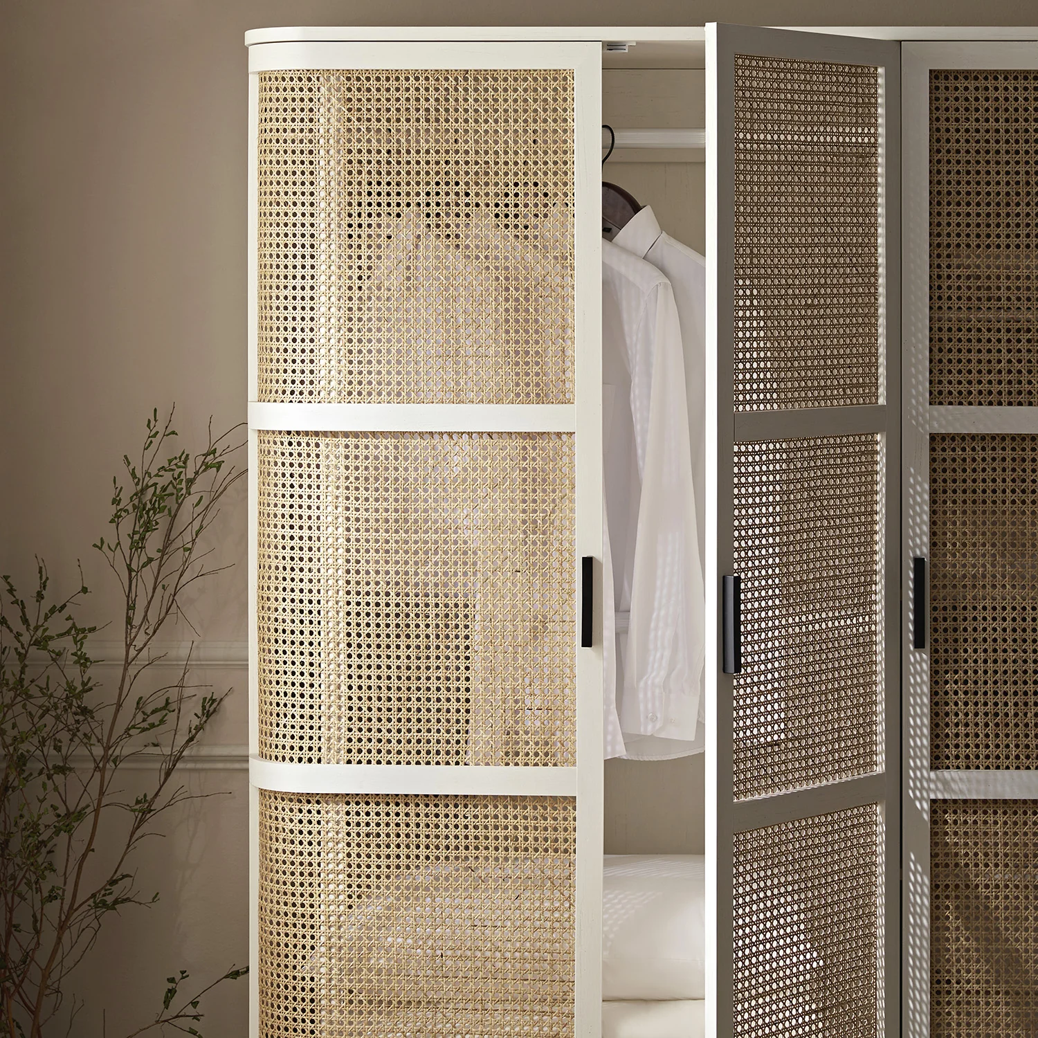 Izzy Curved Rattan Triple Wardrobe, White - Image 5