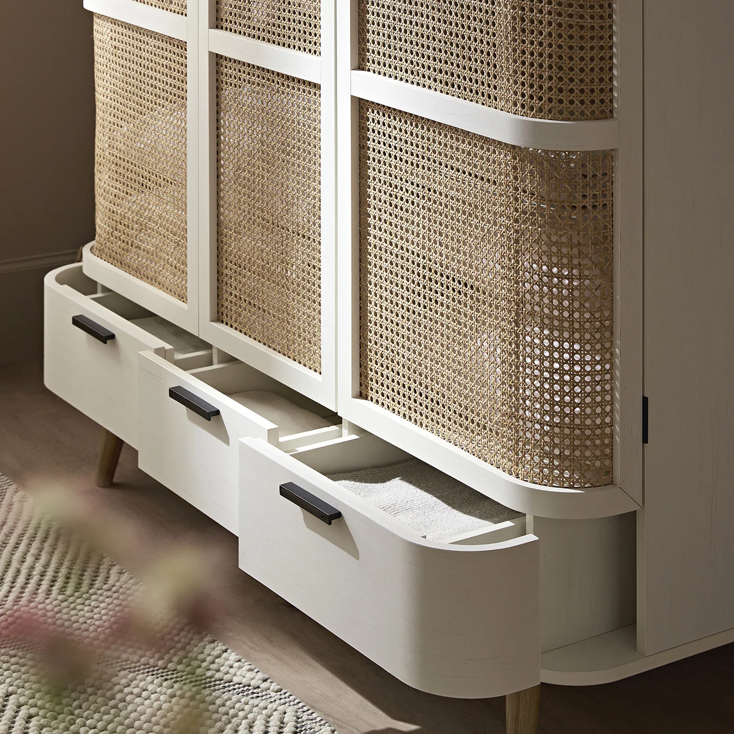 Izzy Curved Rattan Triple Wardrobe, White - Image 6