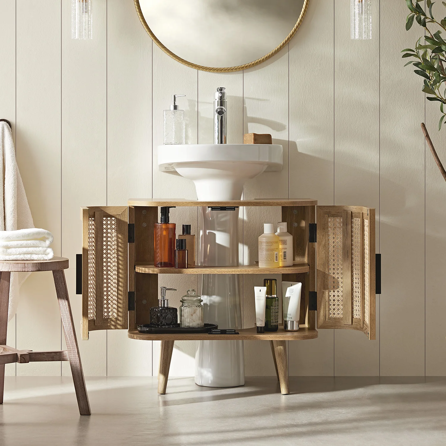 Izzy Curved Rattan Undersink Unit, Natural - Image 3
